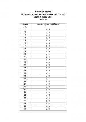 CBSE Class 10 Hindustani Music (Melodic) Marking Scheme and Solutions 2021-22