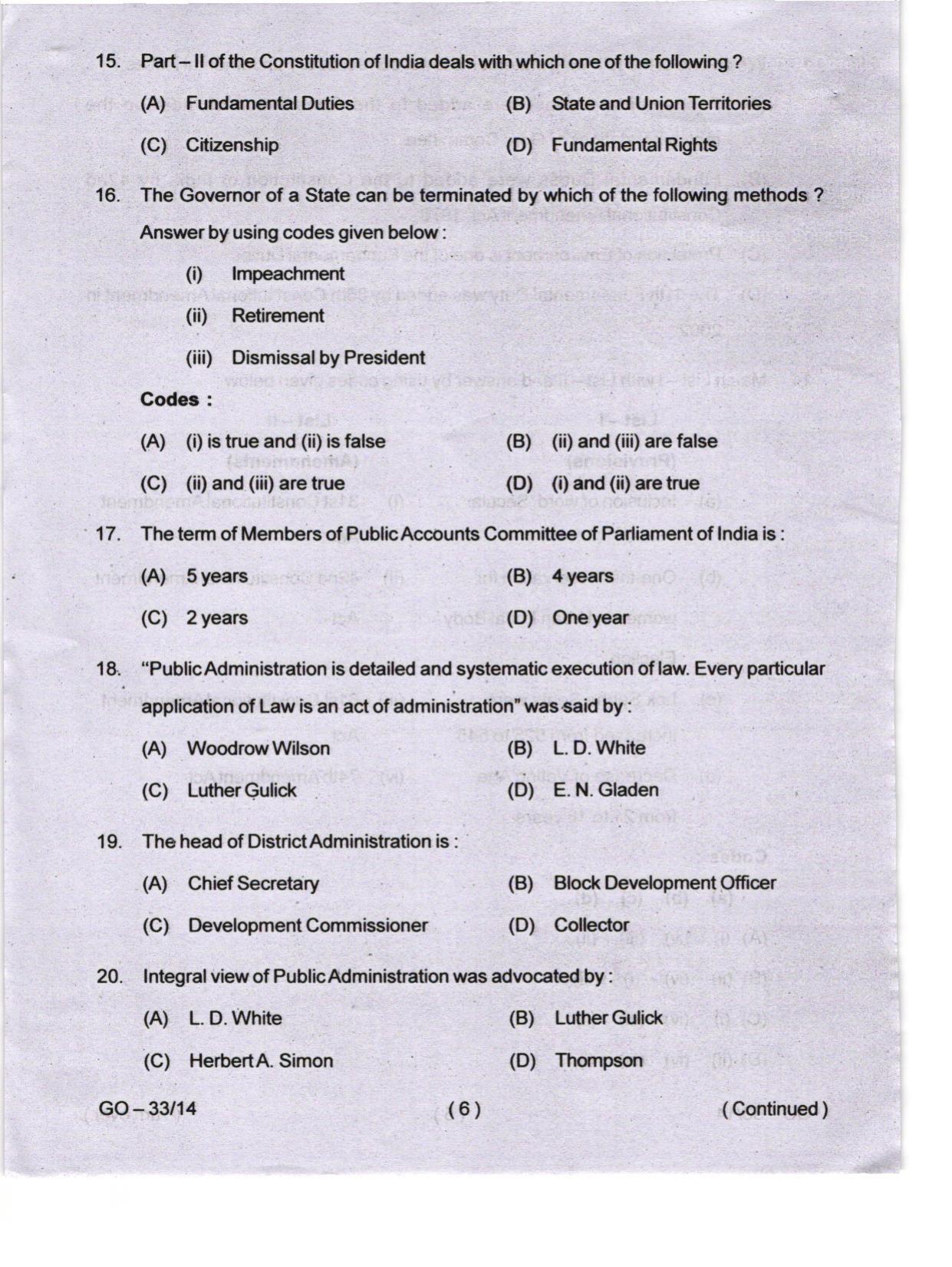 Odisha CPET 2024 PUBLIC ADMINISTRATION Question Papers - Page 6