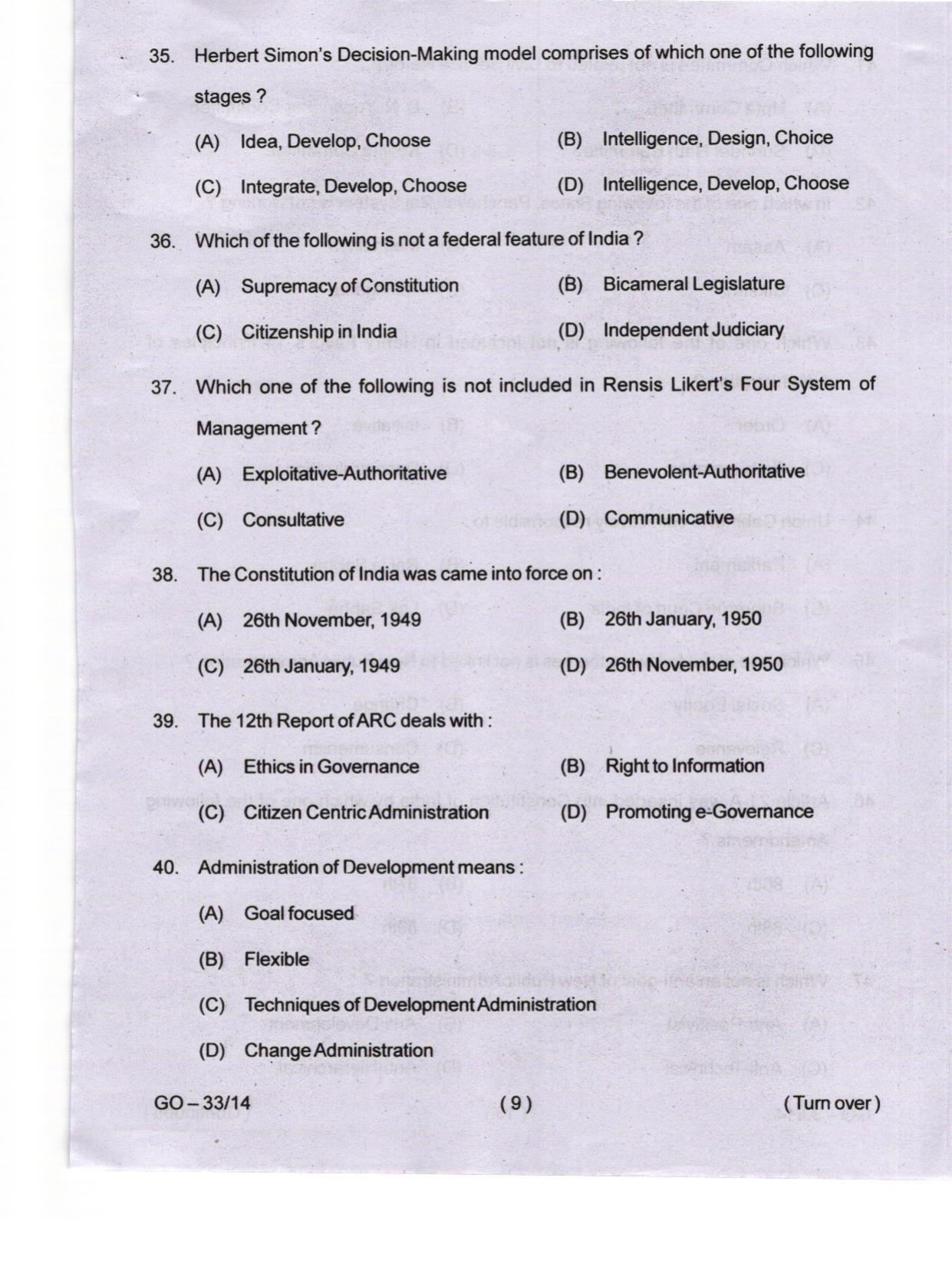 Odisha CPET 2024 PUBLIC ADMINISTRATION Question Papers - Page 9