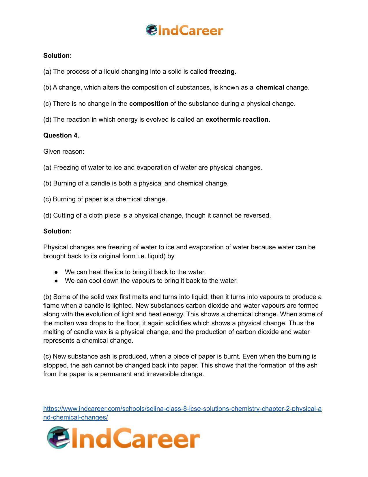 Selina Class 8 ICSE Solutions Chemistry : Chapter 2- Physical and Chemical Changes - Page 4