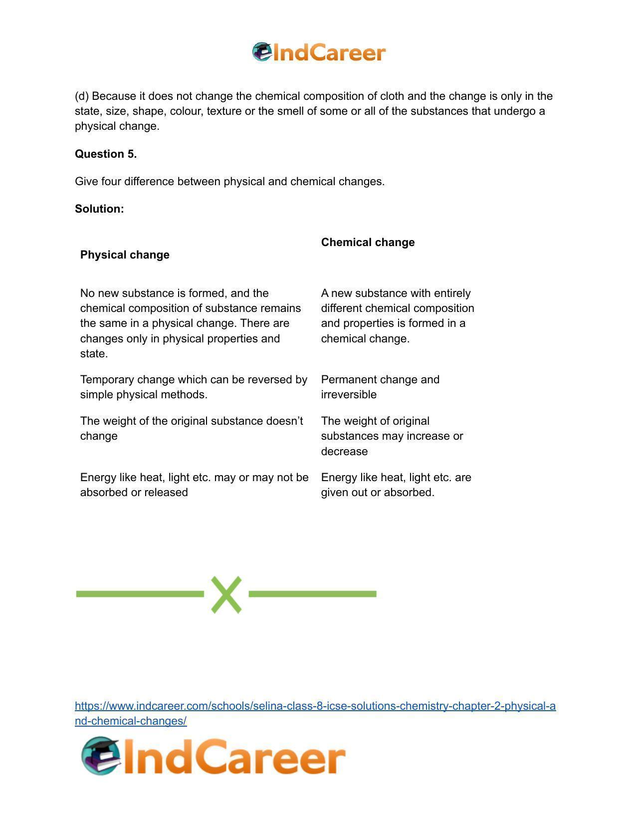 Selina Class 8 ICSE Solutions Chemistry : Chapter 2- Physical and Chemical Changes - Page 5