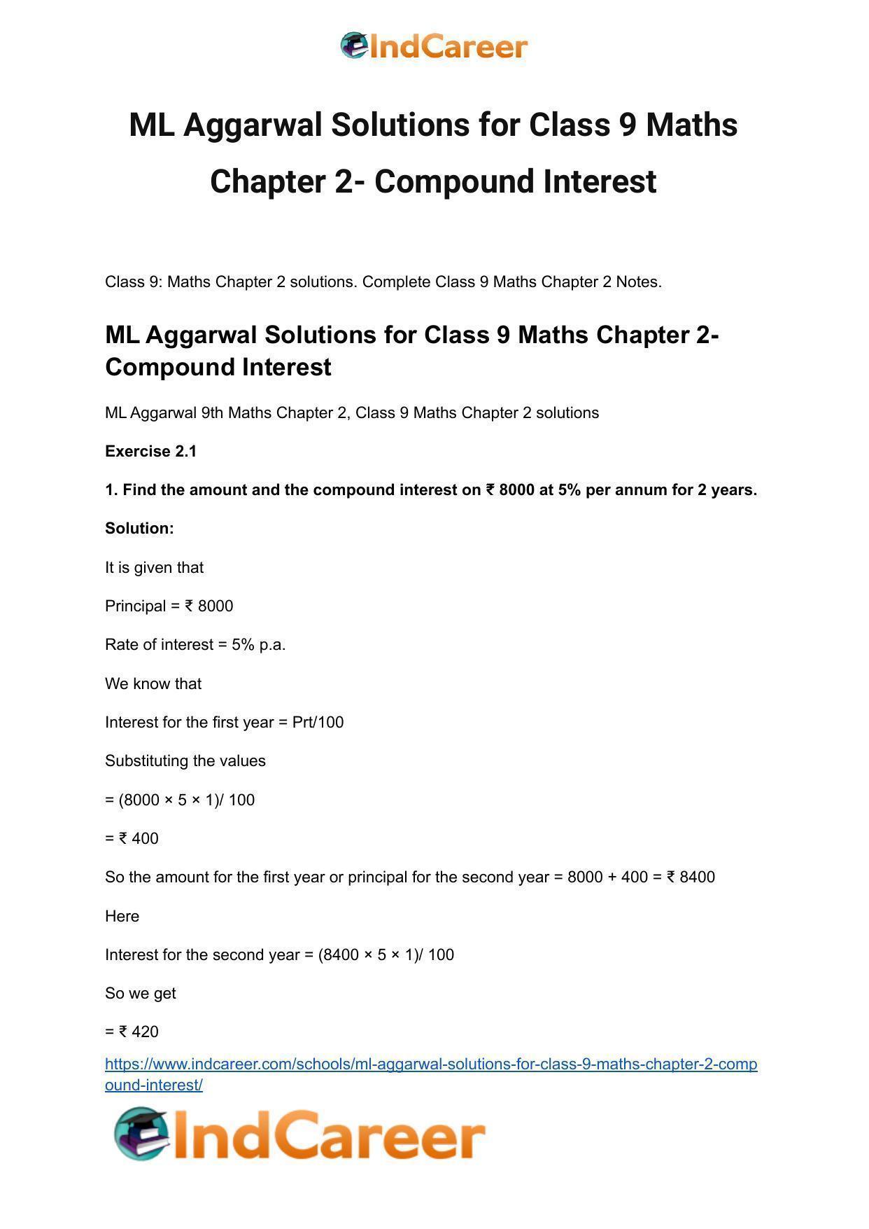 ML Aggarwal Solutions for Class 9 Maths Chapter 2- Compound Interest - Page 2