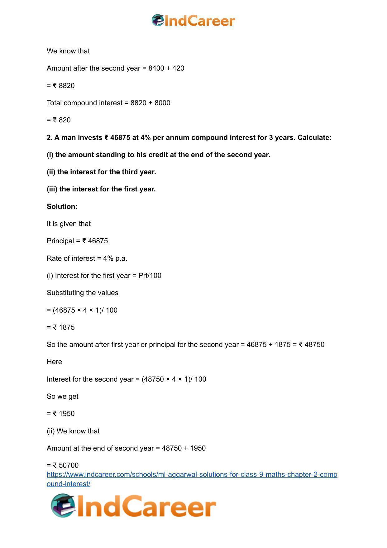 ML Aggarwal Solutions for Class 9 Maths Chapter 2- Compound Interest - Page 3