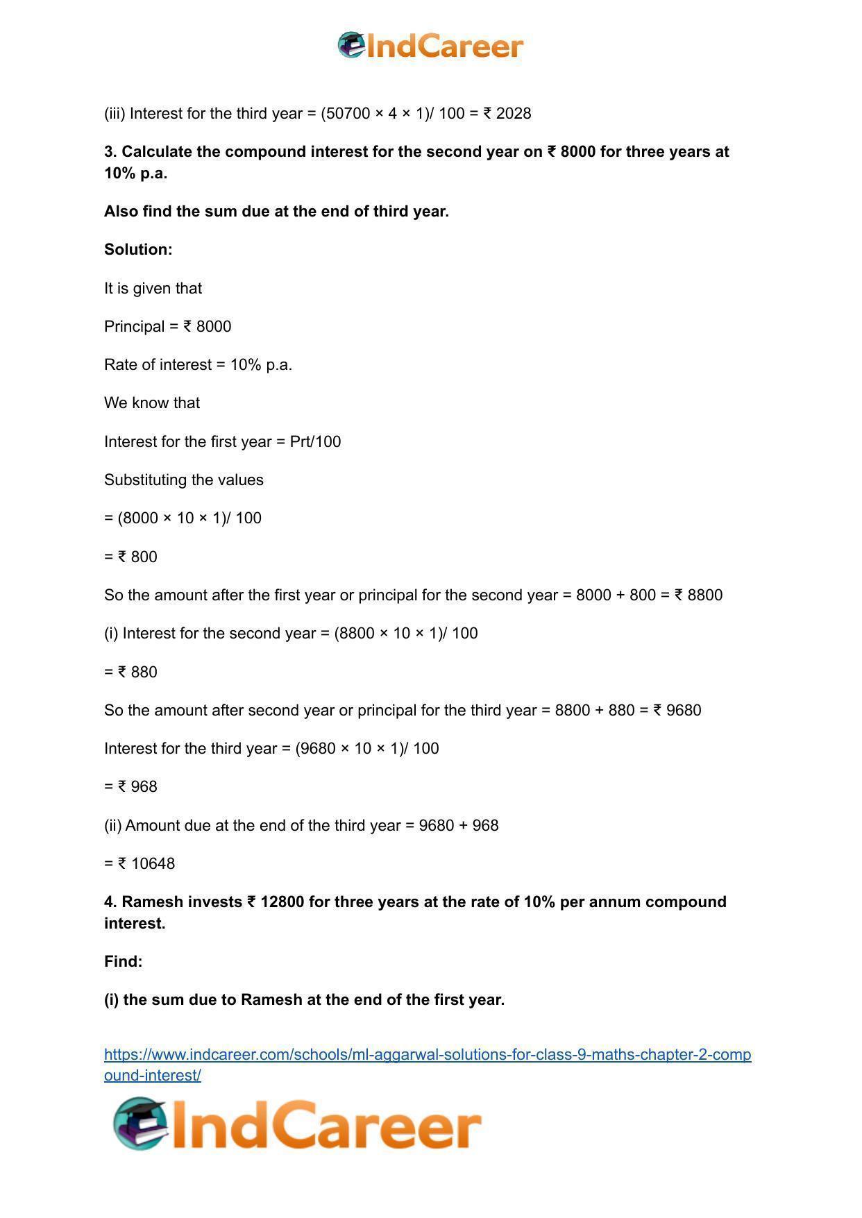 ML Aggarwal Solutions for Class 9 Maths Chapter 2- Compound Interest - Page 4
