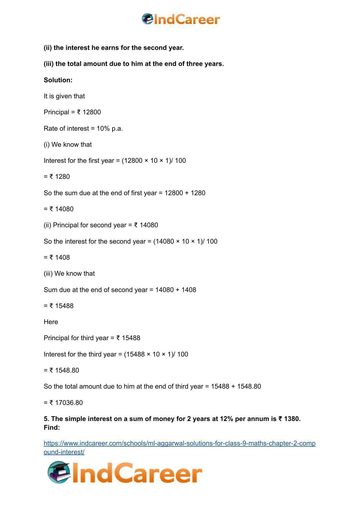 ML Aggarwal Solutions for Class 9 Maths Chapter 2- Compound Interest - Page 5