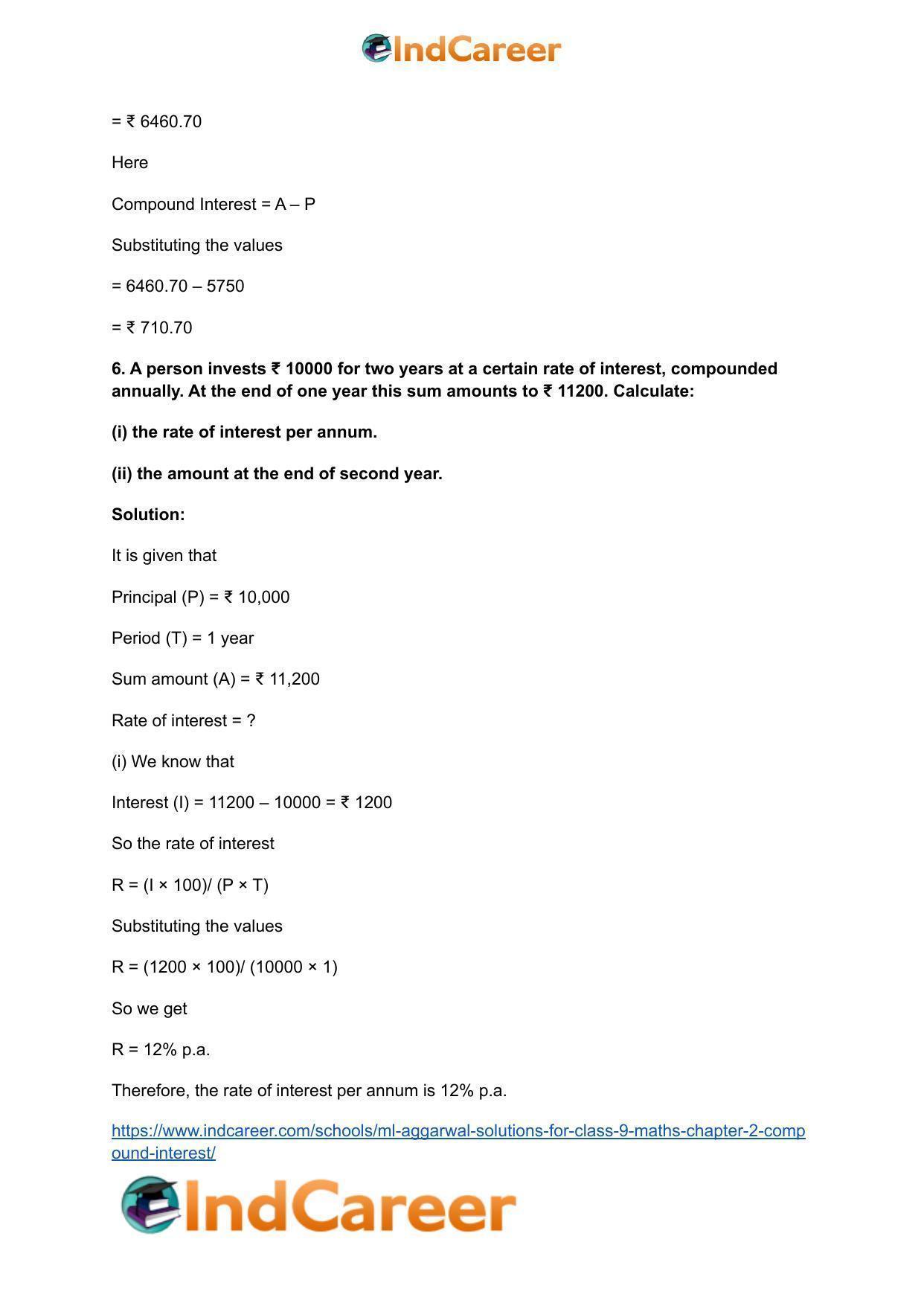 ML Aggarwal Solutions for Class 9 Maths Chapter 2- Compound Interest - Page 7