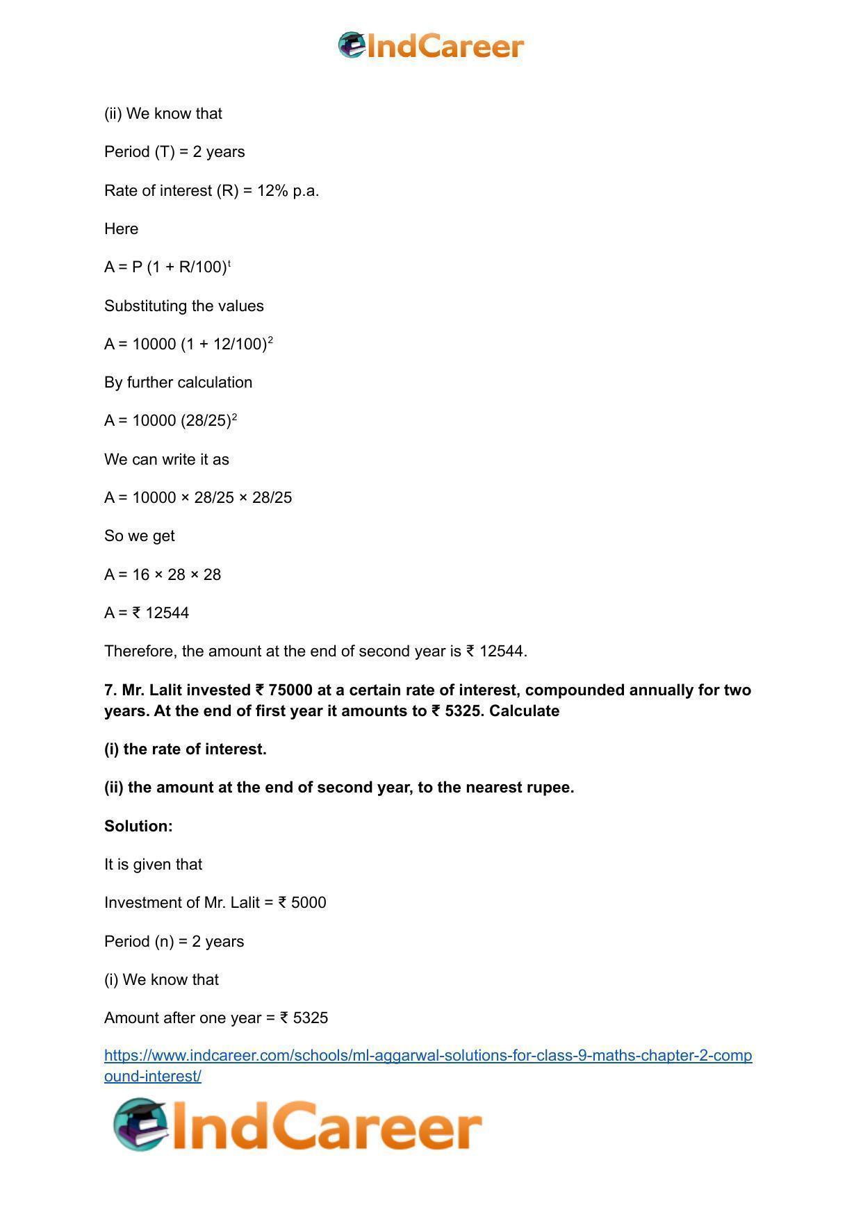 ML Aggarwal Solutions for Class 9 Maths Chapter 2- Compound Interest - Page 8