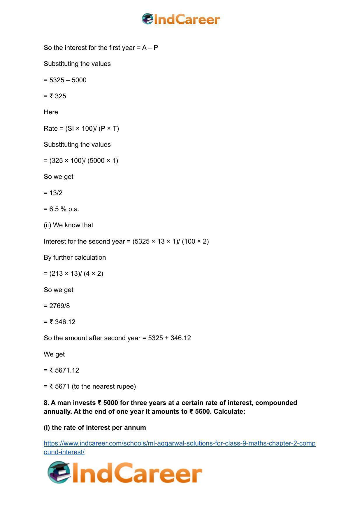 ML Aggarwal Solutions for Class 9 Maths Chapter 2- Compound Interest - Page 9