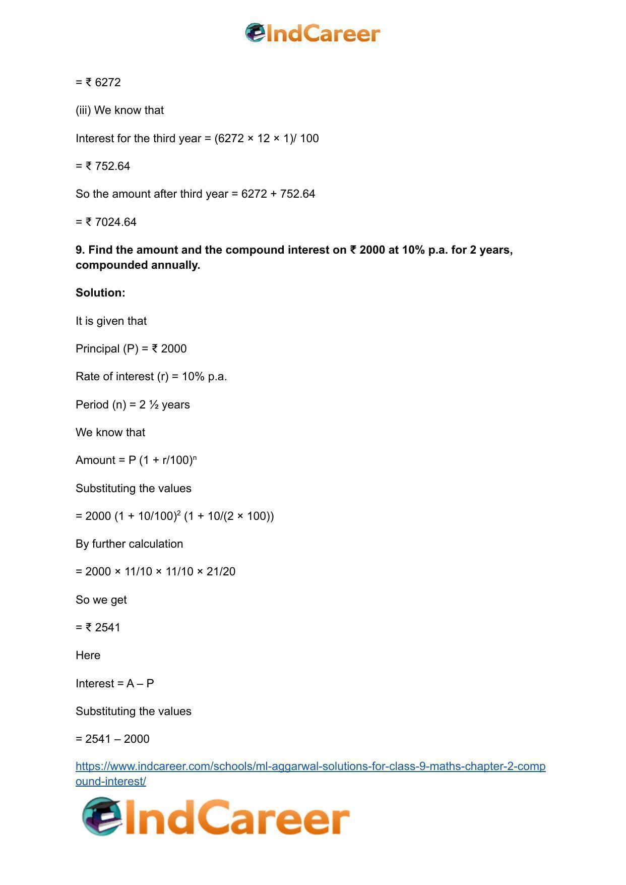 ML Aggarwal Solutions for Class 9 Maths Chapter 2- Compound Interest - Page 11