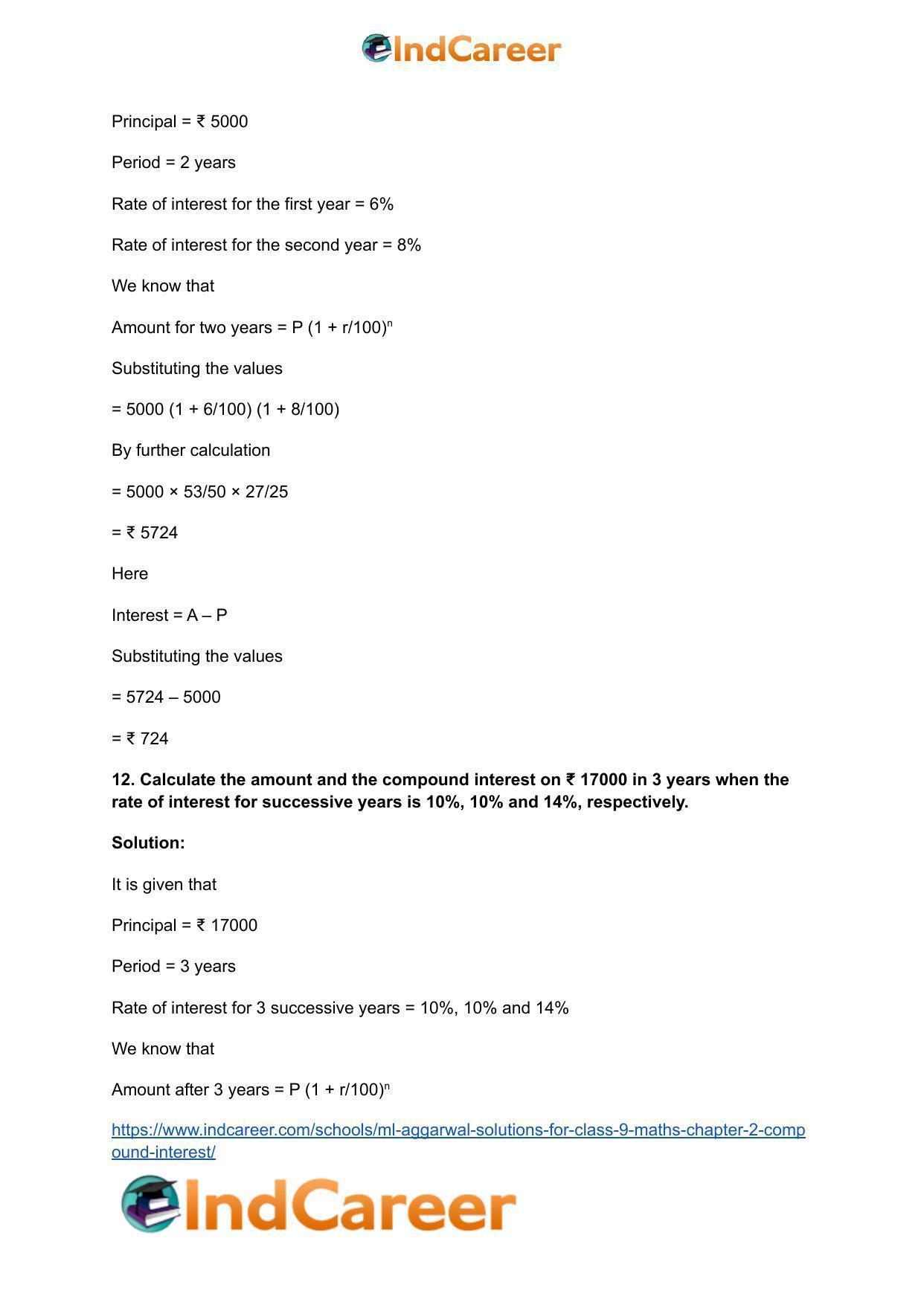 ML Aggarwal Solutions for Class 9 Maths Chapter 2- Compound Interest - Page 13