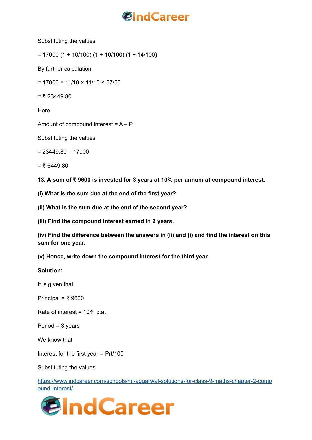 ML Aggarwal Solutions for Class 9 Maths Chapter 2- Compound Interest - Page 14