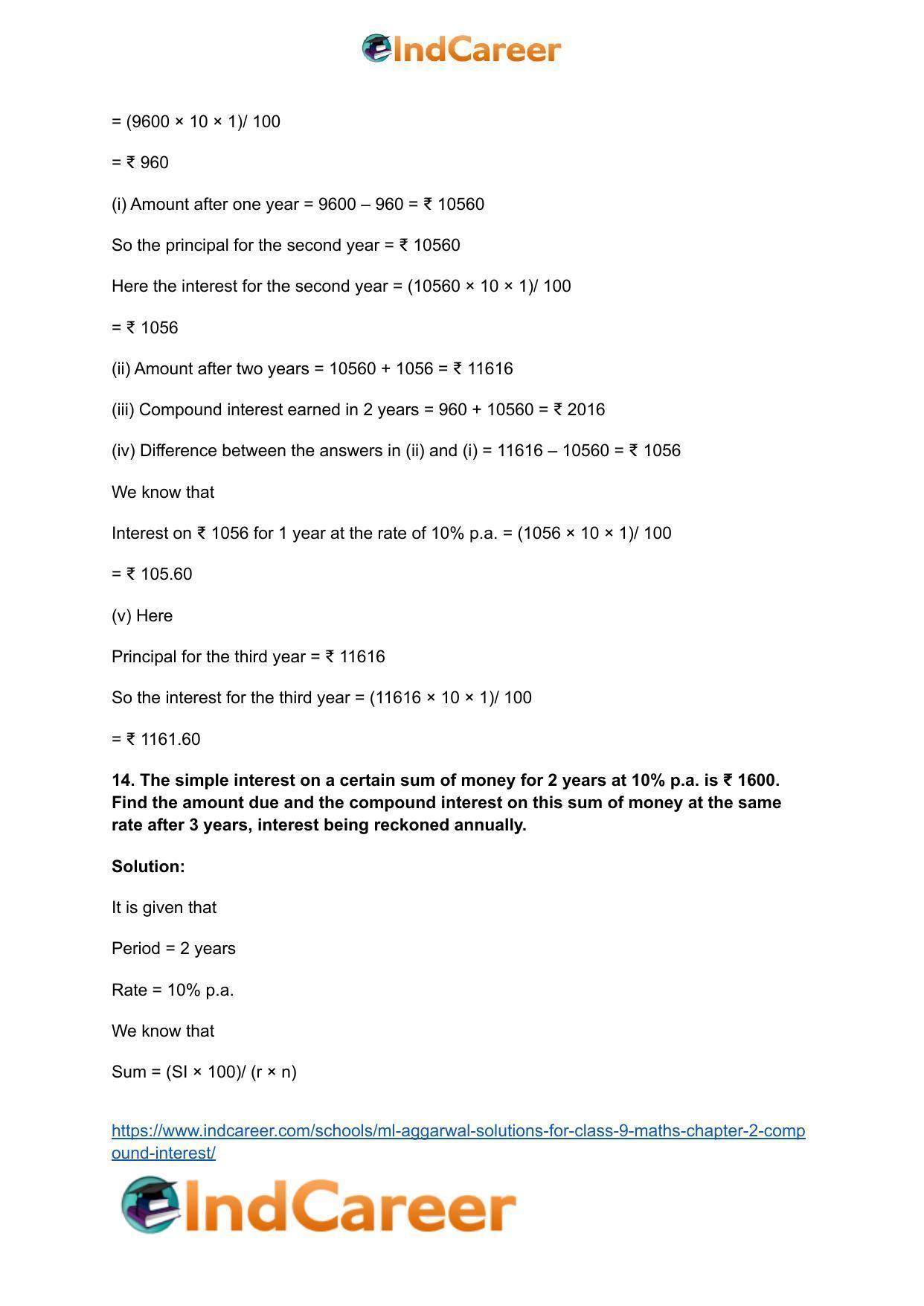ML Aggarwal Solutions for Class 9 Maths Chapter 2- Compound Interest - Page 15