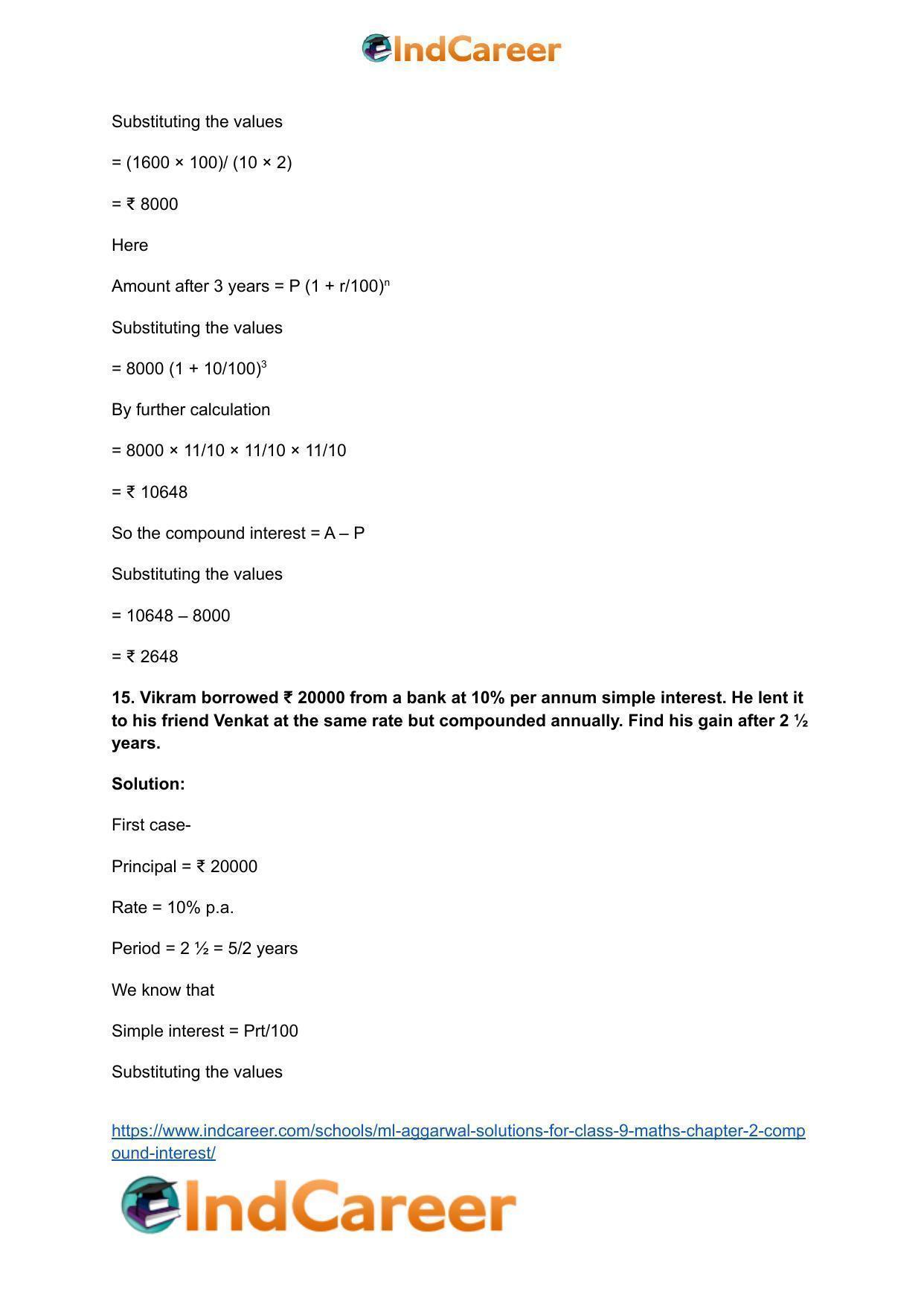 ML Aggarwal Solutions for Class 9 Maths Chapter 2- Compound Interest - Page 16