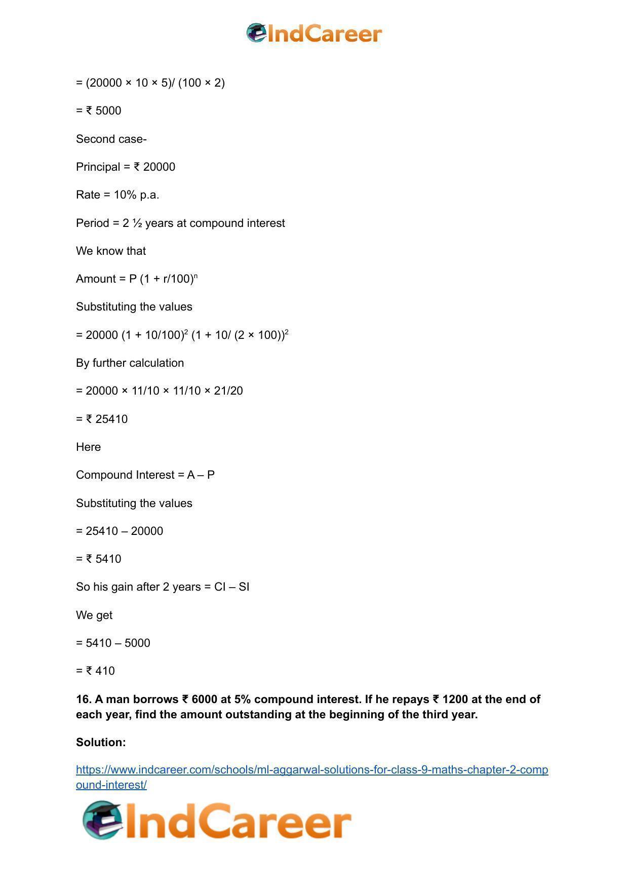 ML Aggarwal Solutions for Class 9 Maths Chapter 2- Compound Interest - Page 17