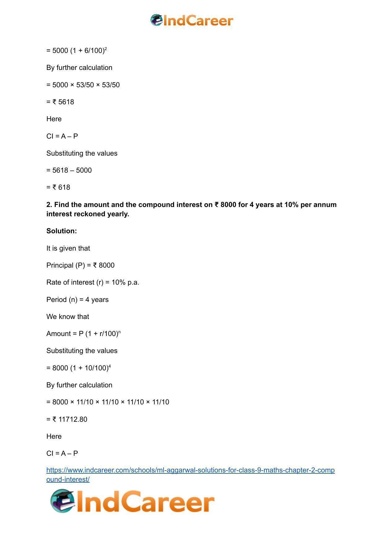 ML Aggarwal Solutions for Class 9 Maths Chapter 2- Compound Interest - Page 21