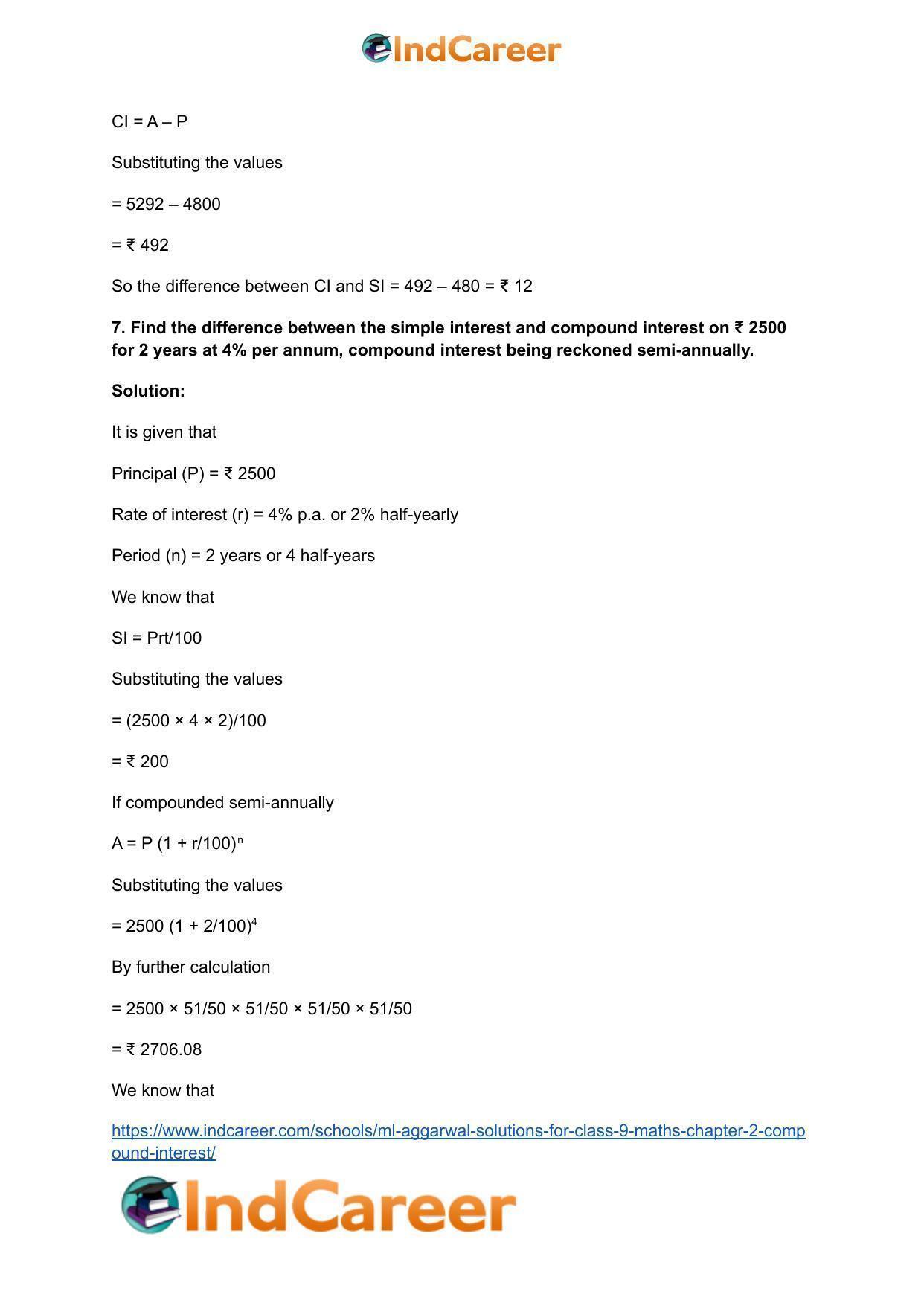ML Aggarwal Solutions for Class 9 Maths Chapter 2- Compound Interest - Page 25