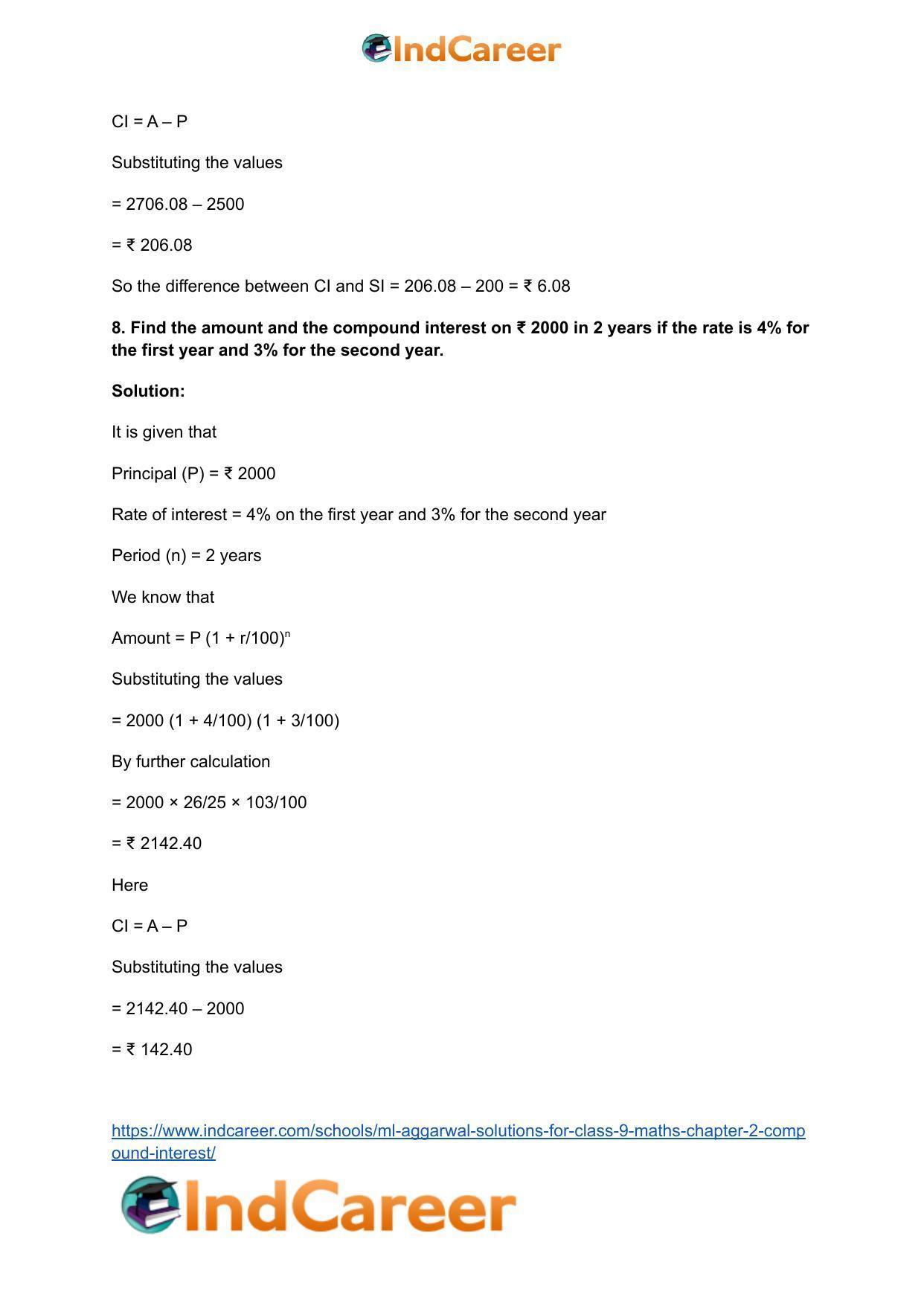 ML Aggarwal Solutions for Class 9 Maths Chapter 2- Compound Interest - Page 26
