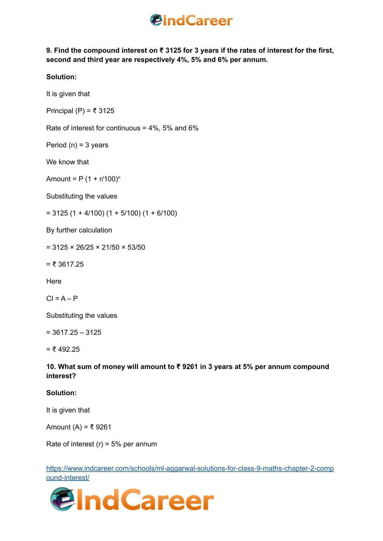 ML Aggarwal Solutions for Class 9 Maths Chapter 2- Compound Interest - Page 27