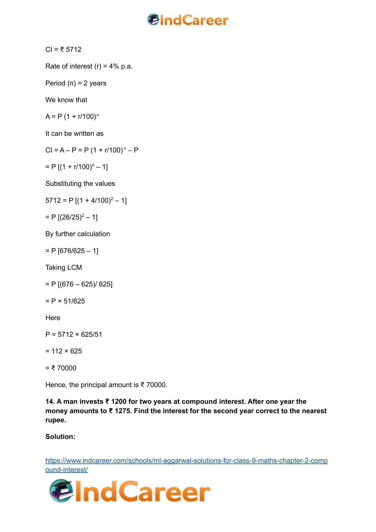 ML Aggarwal Solutions for Class 9 Maths Chapter 2- Compound Interest - Page 30