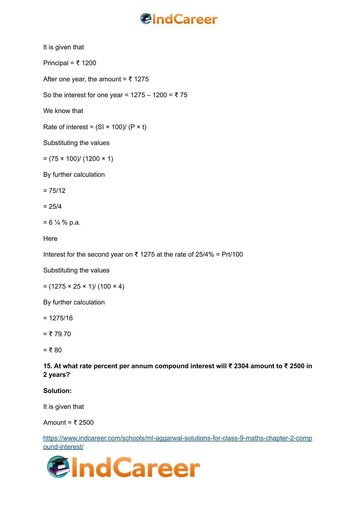 ML Aggarwal Solutions for Class 9 Maths Chapter 2- Compound Interest - Page 31