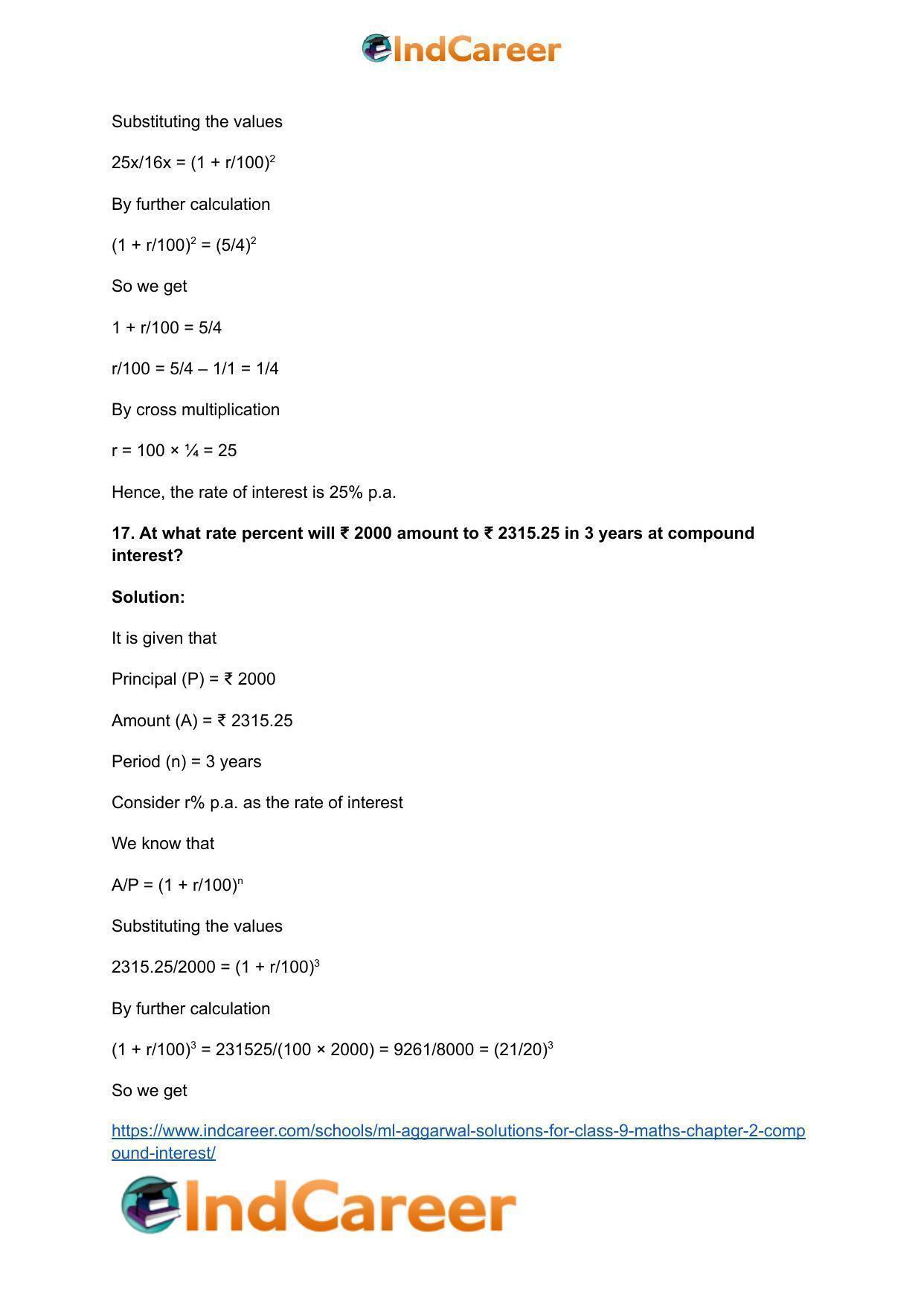 ML Aggarwal Solutions for Class 9 Maths Chapter 2- Compound Interest - Page 33