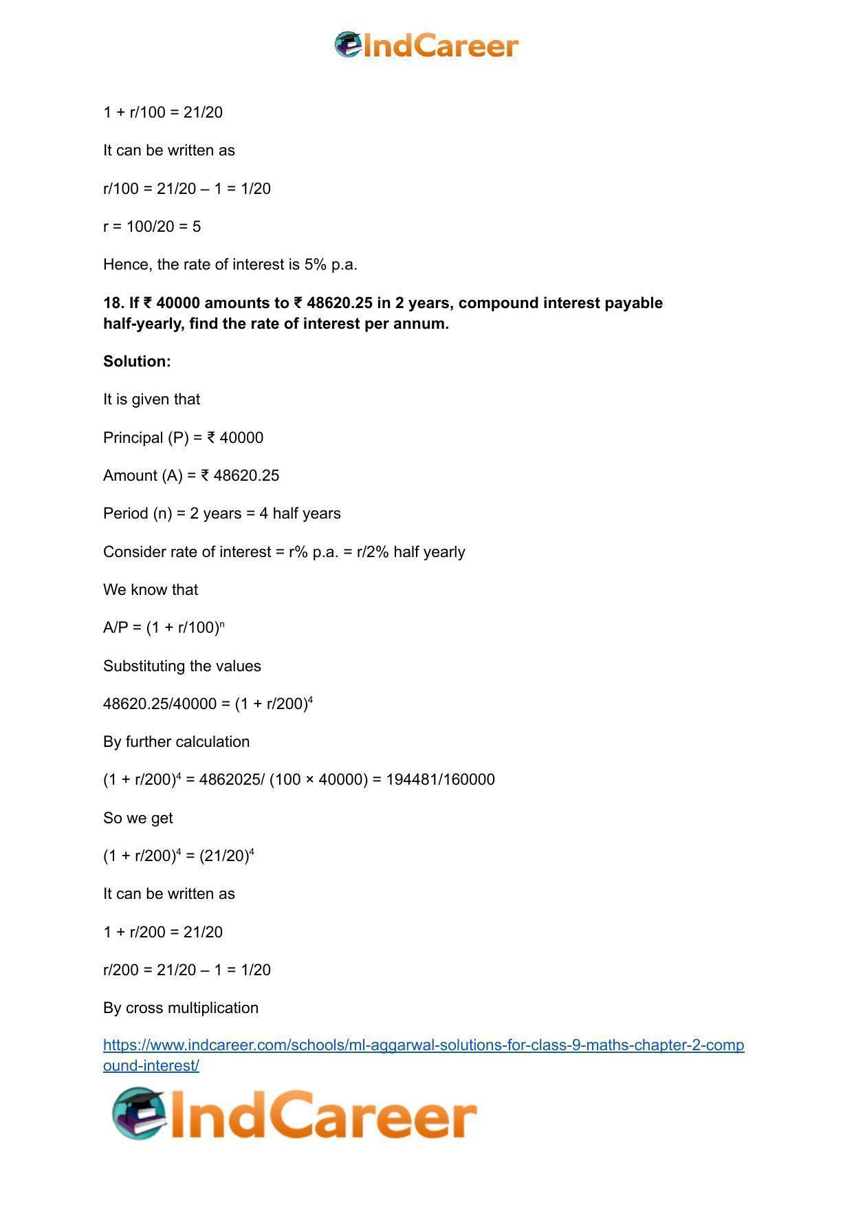 ML Aggarwal Solutions for Class 9 Maths Chapter 2- Compound Interest - Page 34