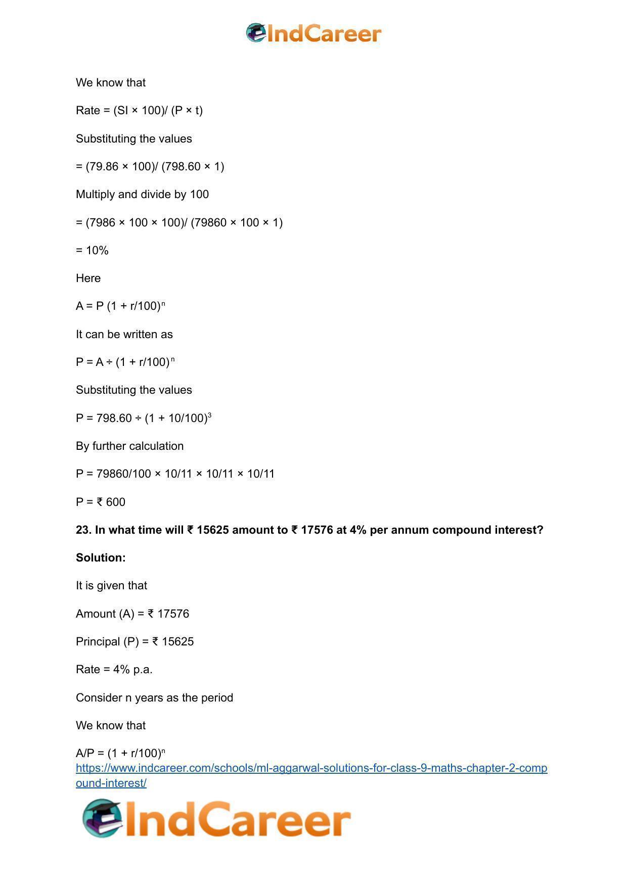 ML Aggarwal Solutions for Class 9 Maths Chapter 2- Compound Interest - Page 38