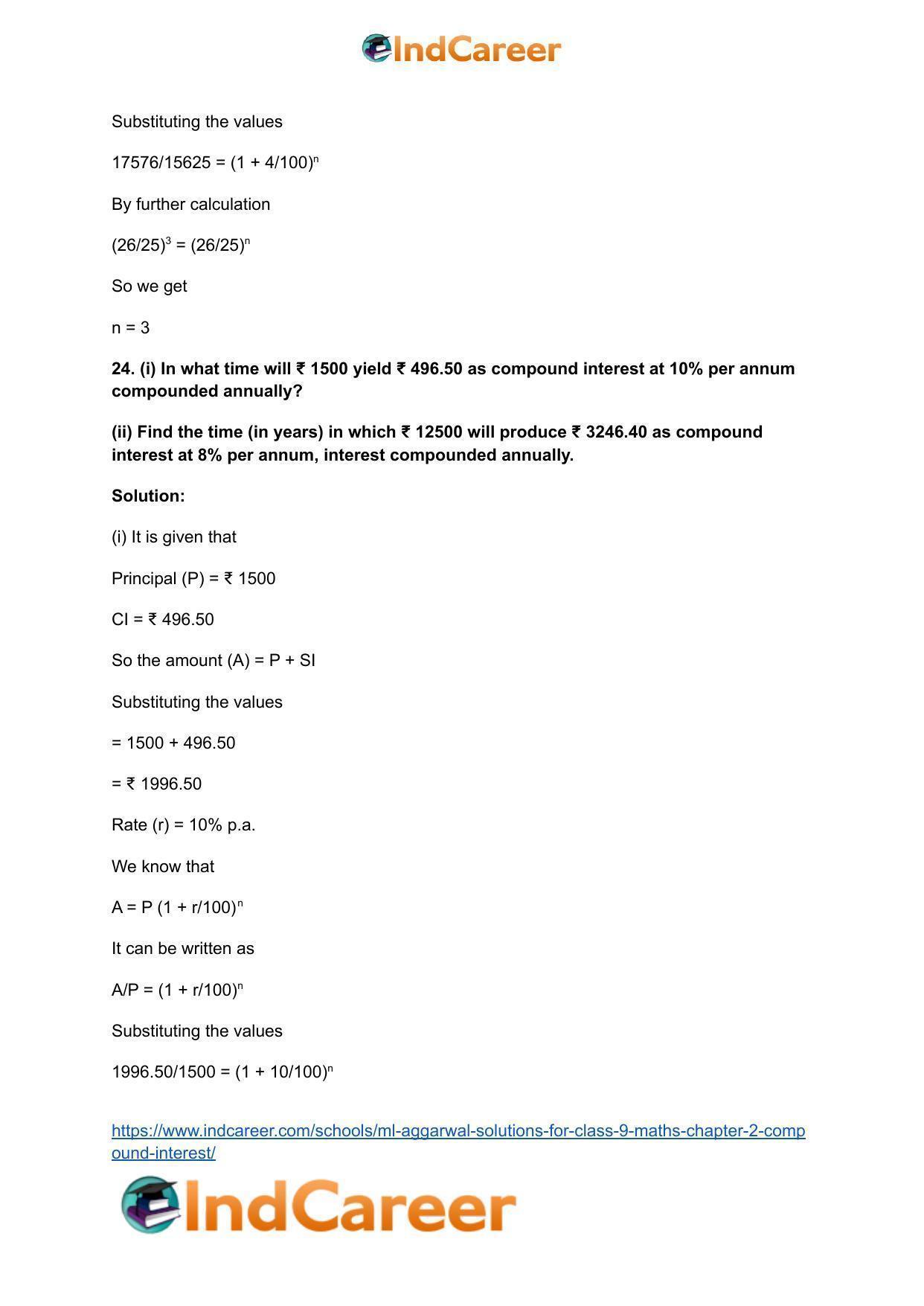 ML Aggarwal Solutions for Class 9 Maths Chapter 2- Compound Interest - Page 39