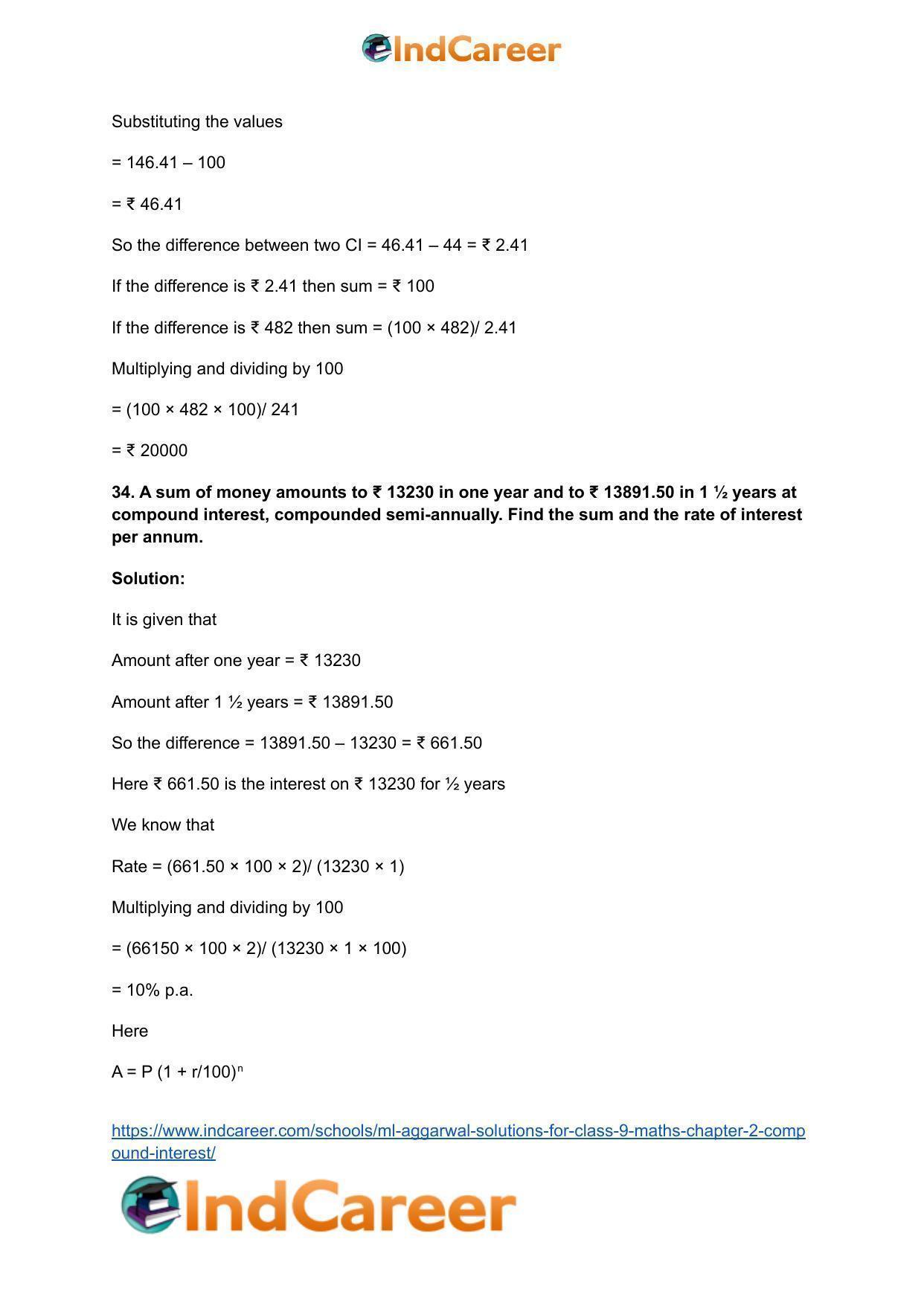 ML Aggarwal Solutions for Class 9 Maths Chapter 2- Compound Interest - Page 50