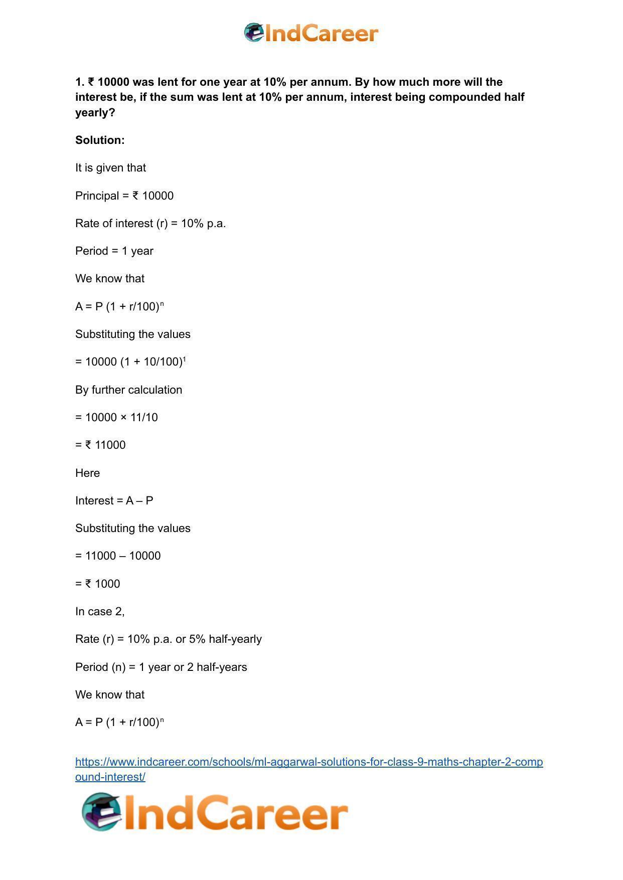 ML Aggarwal Solutions for Class 9 Maths Chapter 2- Compound Interest - Page 62