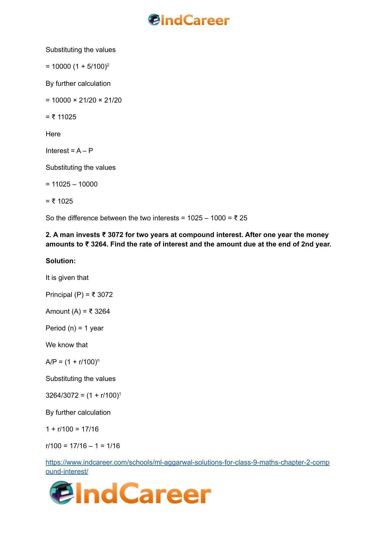 ML Aggarwal Solutions for Class 9 Maths Chapter 2- Compound Interest - Page 63