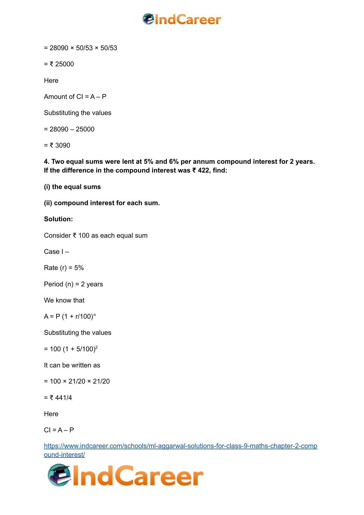 ML Aggarwal Solutions for Class 9 Maths Chapter 2- Compound Interest - Page 65