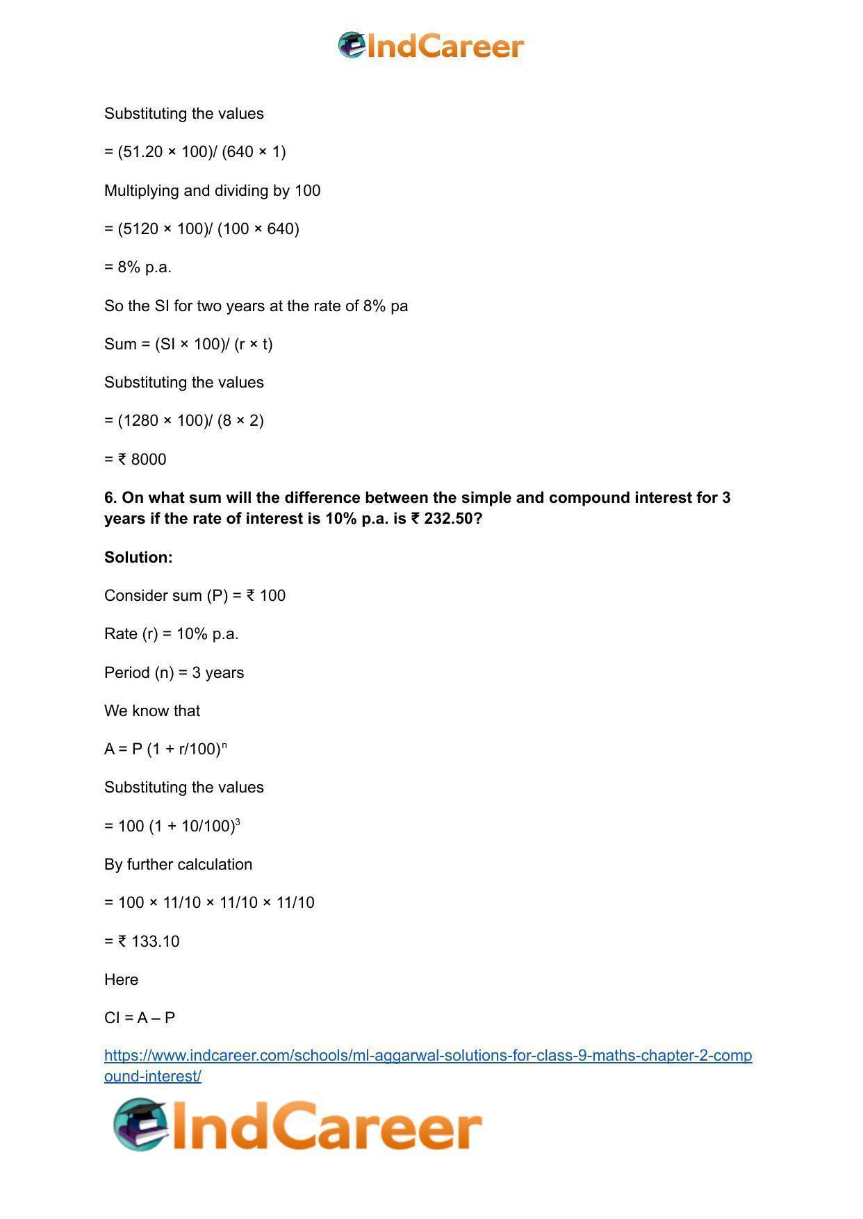ML Aggarwal Solutions for Class 9 Maths Chapter 2- Compound Interest - Page 68