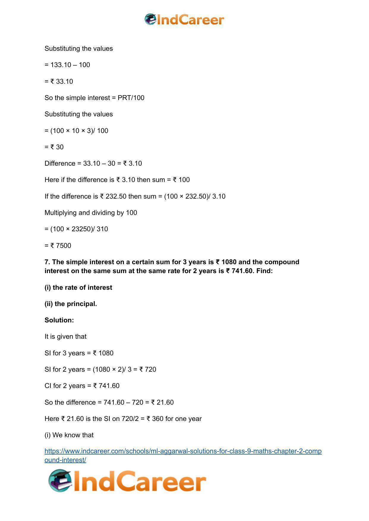 ML Aggarwal Solutions for Class 9 Maths Chapter 2- Compound Interest - Page 69