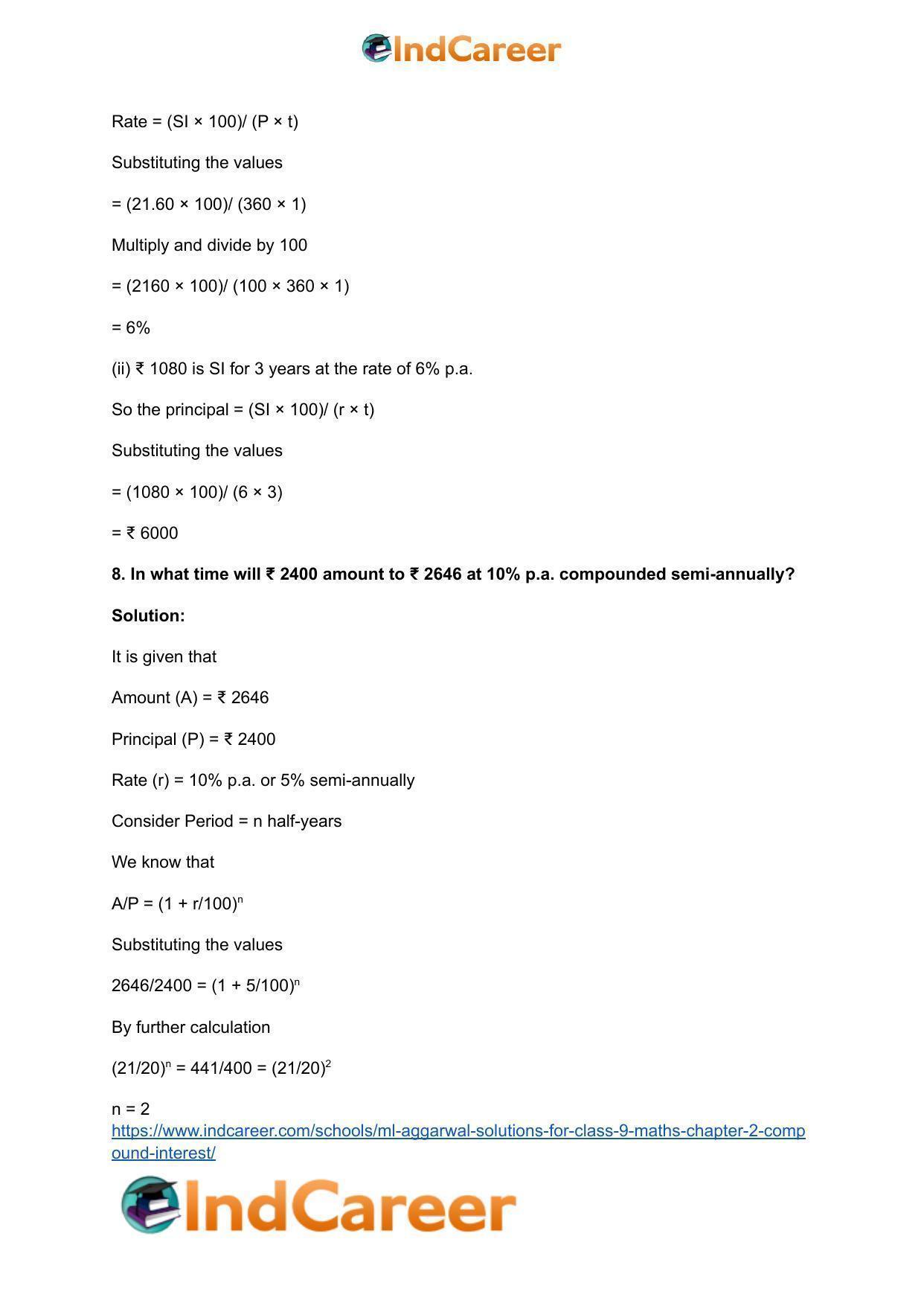 ML Aggarwal Solutions for Class 9 Maths Chapter 2- Compound Interest - Page 70