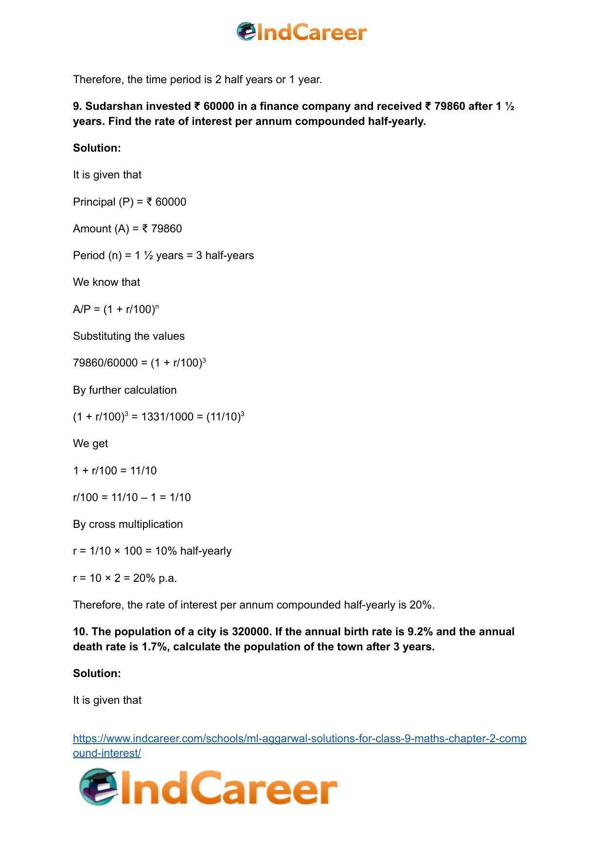 ML Aggarwal Solutions for Class 9 Maths Chapter 2- Compound Interest - Page 71