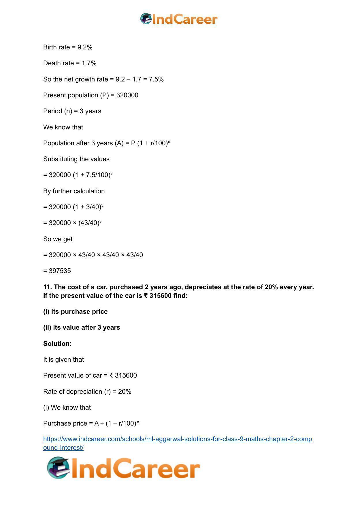 ML Aggarwal Solutions for Class 9 Maths Chapter 2- Compound Interest - Page 72