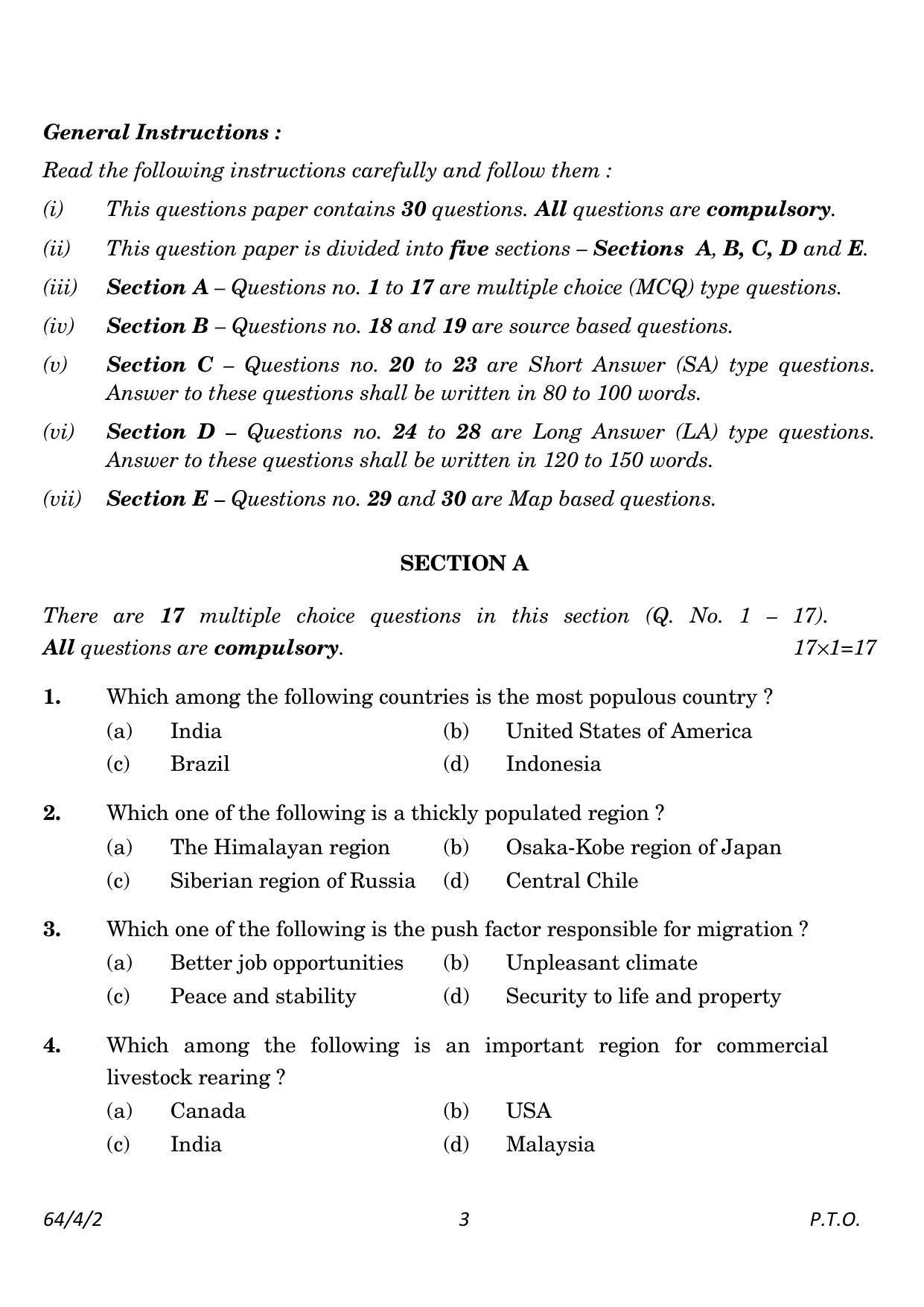 CBSE Class 12 64-4-2 Geography 2023 Question Paper - Page 3