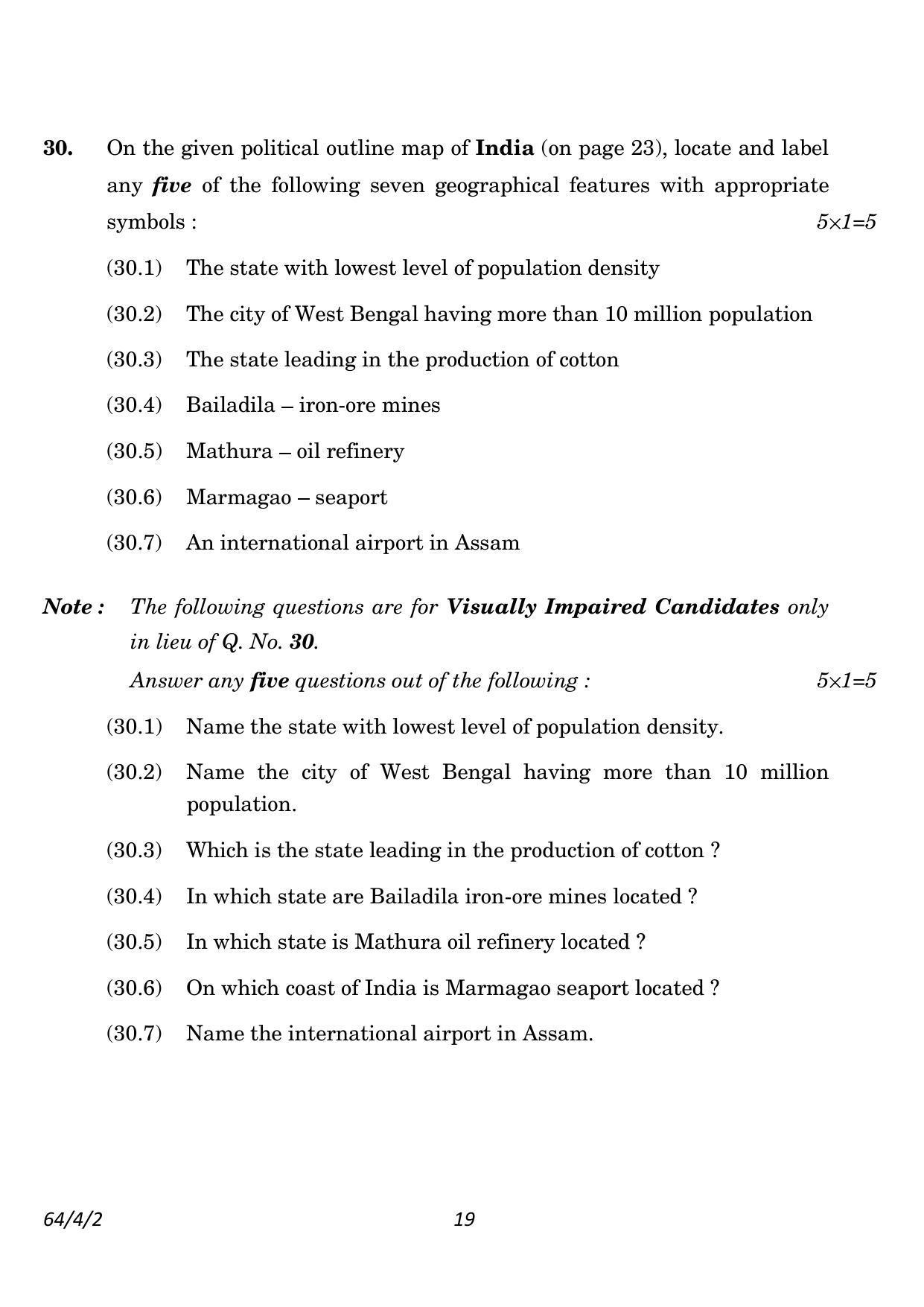 CBSE Class 12 64-4-2 Geography 2023 Question Paper - Page 19