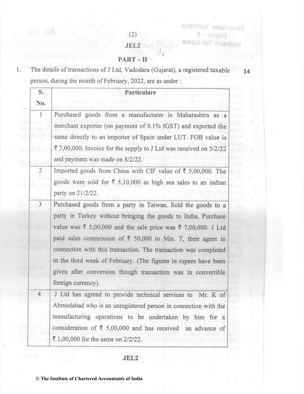CA Final Nov 2022 Question Paper - Paper 8 – Indirect Tax Laws - Page 2