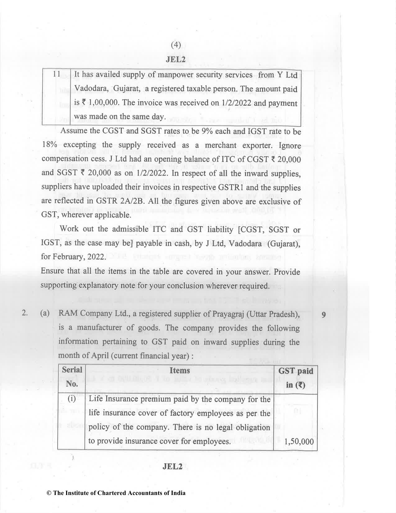 CA Final Nov 2022 Question Paper - Paper 8 – Indirect Tax Laws - Page 4