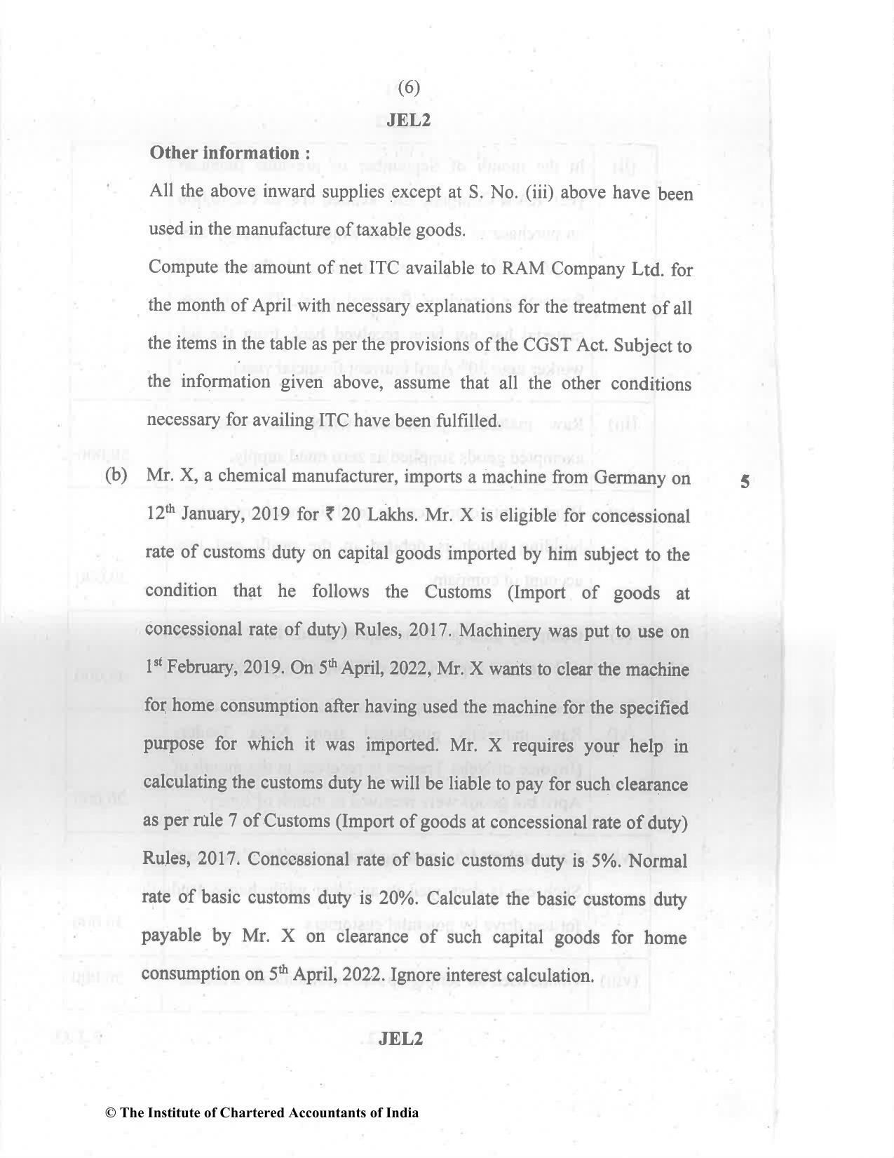 CA Final Nov 2022 Question Paper - Paper 8 – Indirect Tax Laws - Page 6