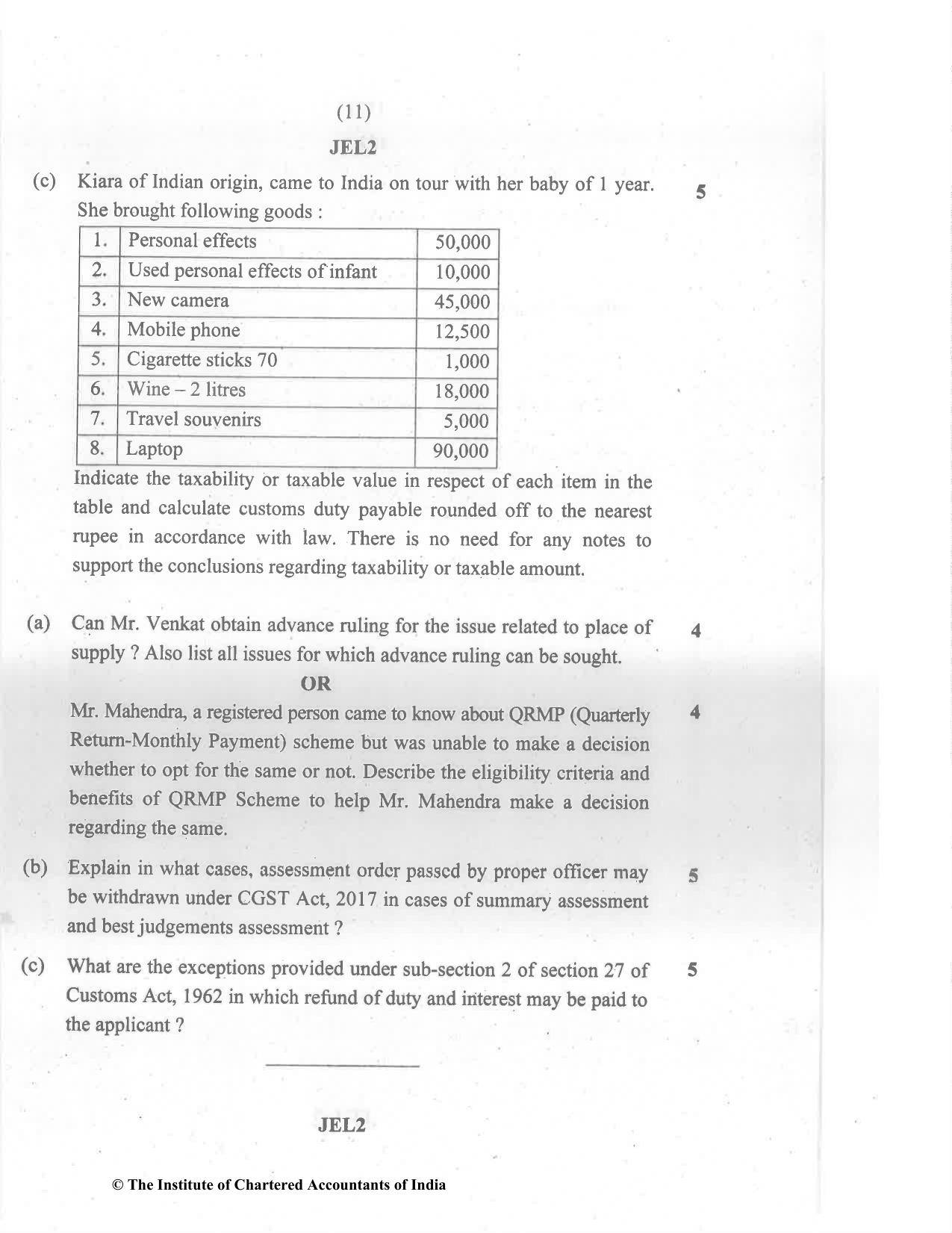 CA Final Nov 2022 Question Paper - Paper 8 – Indirect Tax Laws - Page 11