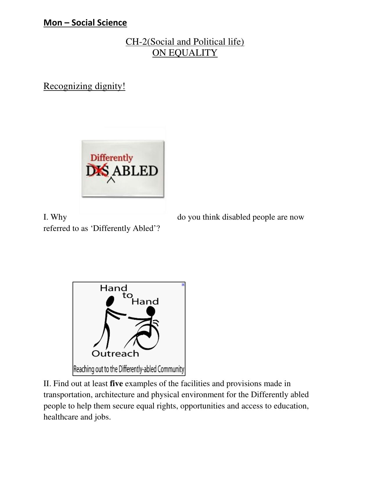 CBSE Worksheets for Class 7 Geography Equality Assignment 2 - Page 1