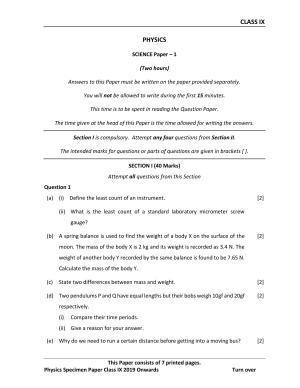 ICSE Class 9 Physics Science Paper-I Sample Paper