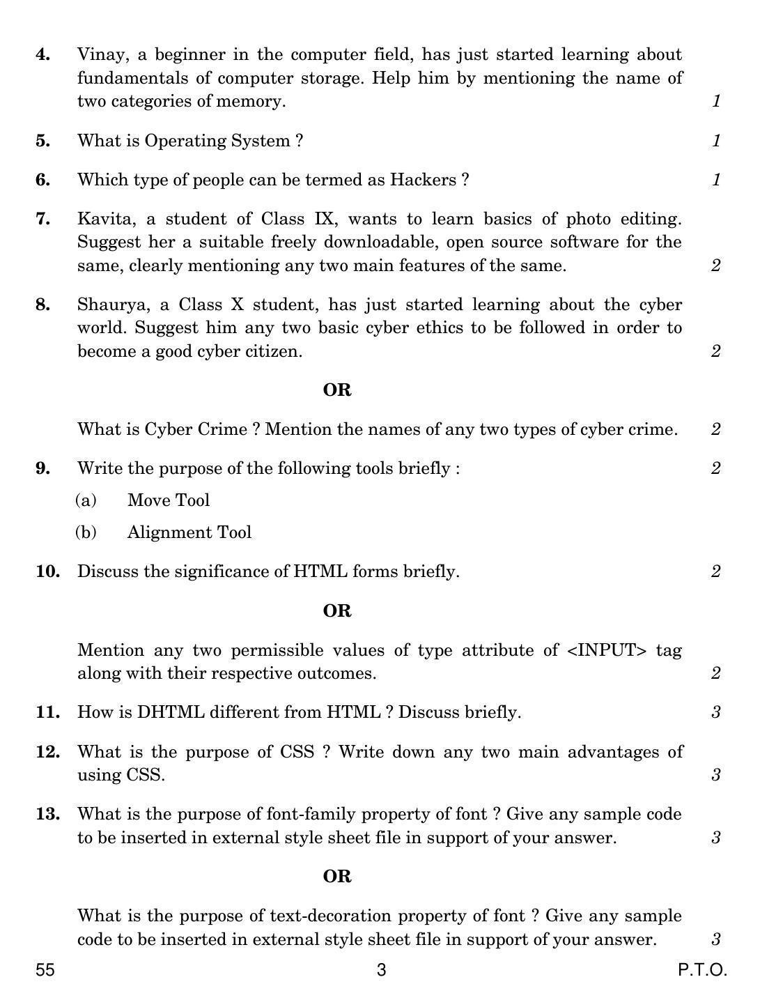 CBSE Class 10 55 INFORMATION AND COMMUNICATION TECHNOLOGY (ICT) 2019 Question Paper - Page 3