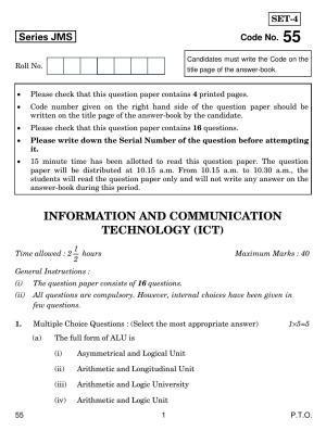 CBSE Class 10 55 INFORMATION AND COMMUNICATION TECHNOLOGY (ICT) 2019 Question Paper
