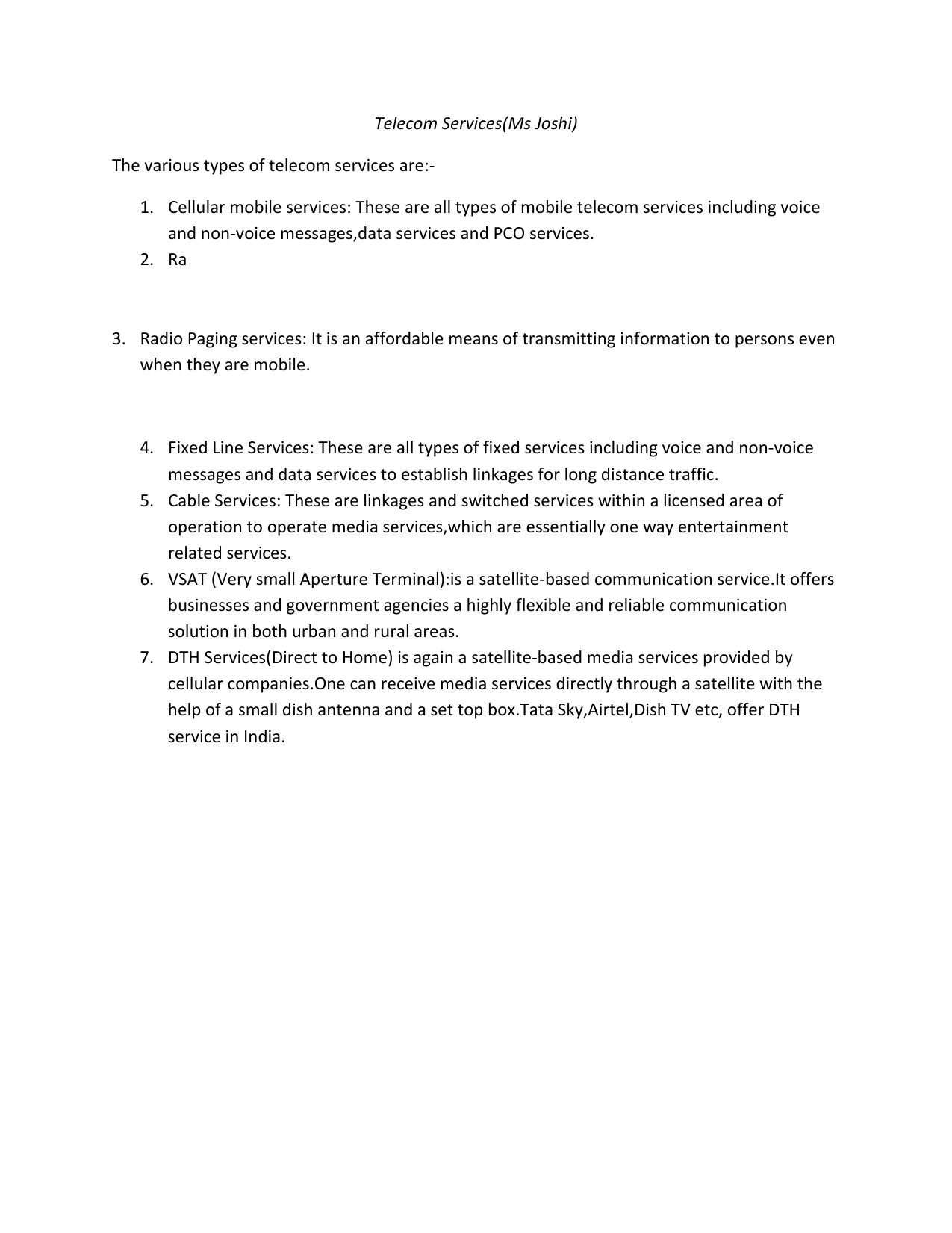 CBSE Worksheets for Class 11 Business Telecom Services Assignment - Page 1