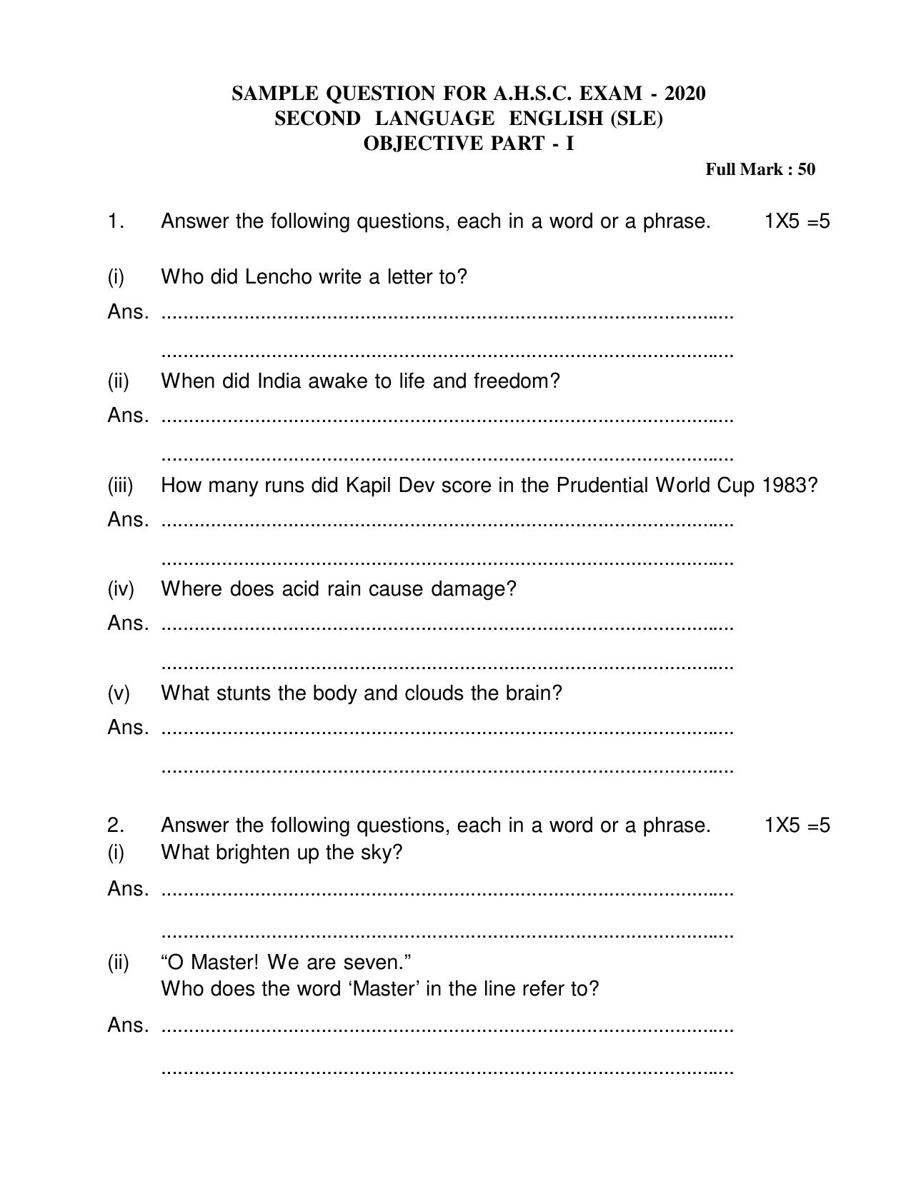 Odisha Board HSC English Sample Paper - Page 1