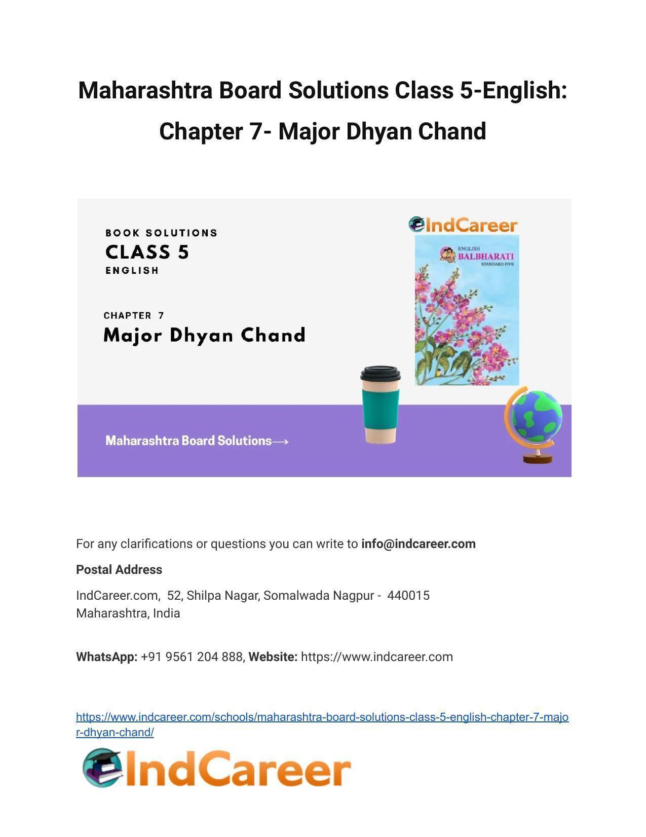 Maharashtra Board Solutions Class 5-English: Chapter 7- Major Dhyan Chand - Page 1